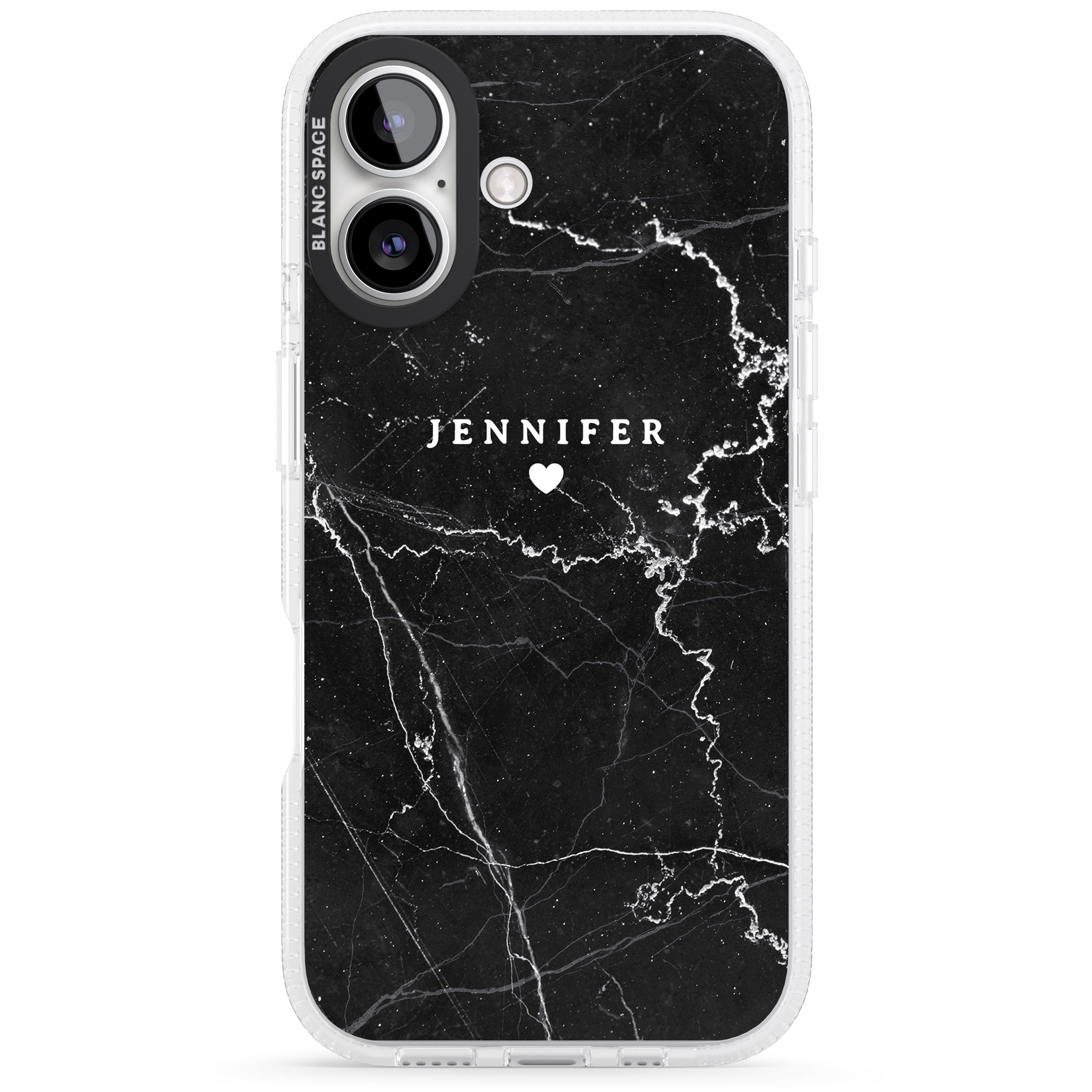 Personalised Black Marble 2 iPhone 16 / 16 Plus Clear Case Impact Air - Blanc Space
