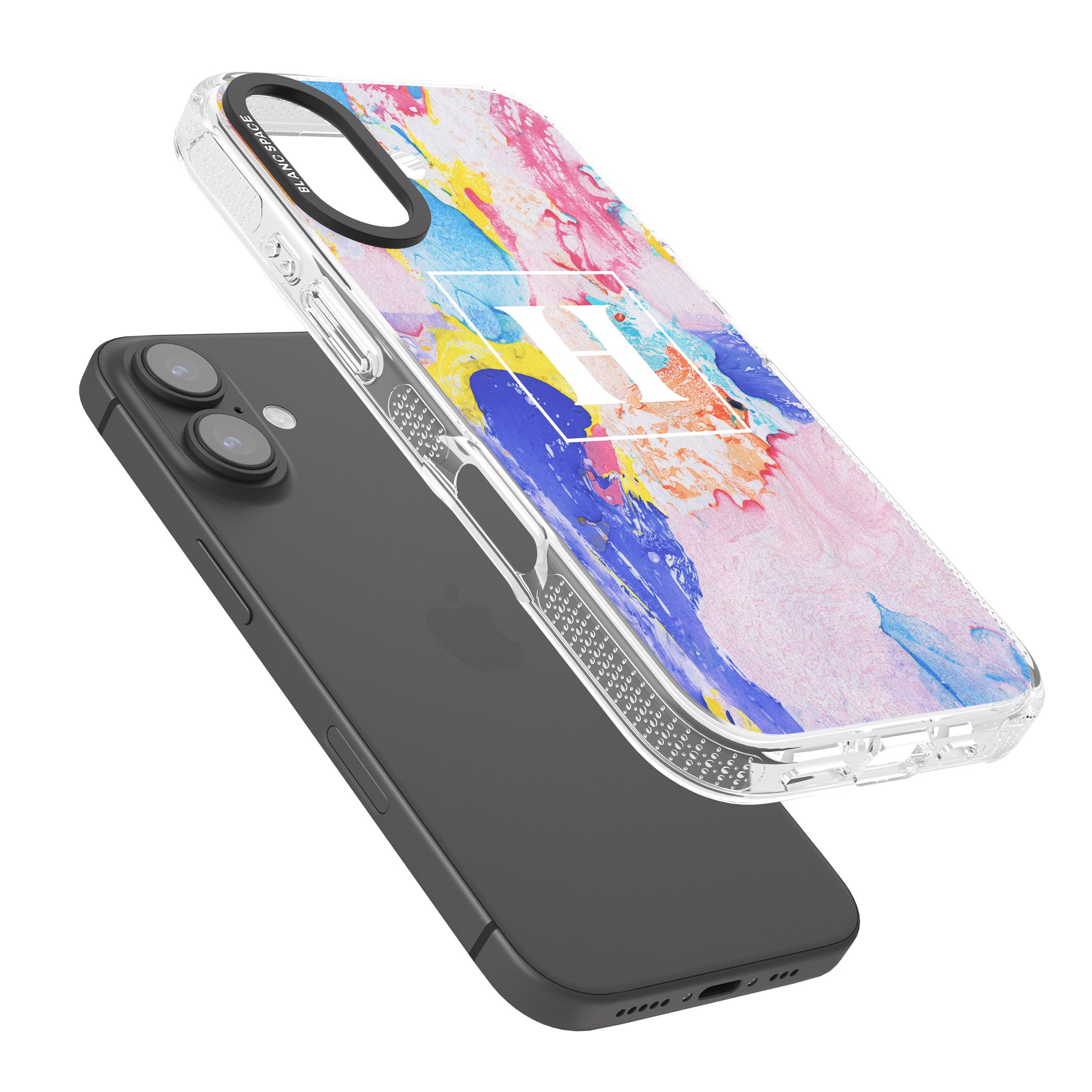 Personalised Mixed Pastels Marbled Paper iPhone 16 / 16 Plus Clear Case Impact Air - Blanc Space