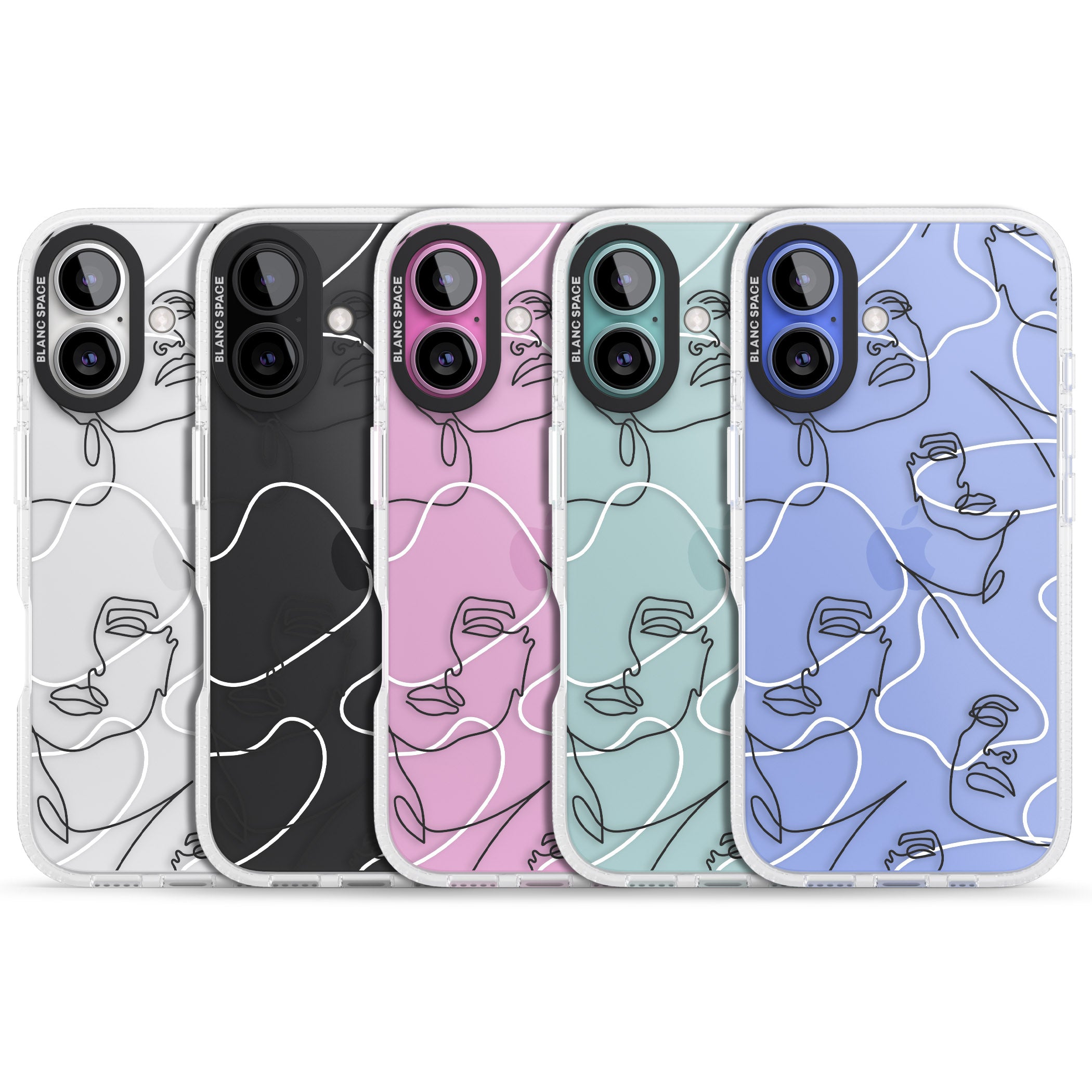 Personalised Abstract Faces iPhone 16 / 16 Plus Clear Case Impact Air - Blanc Space
