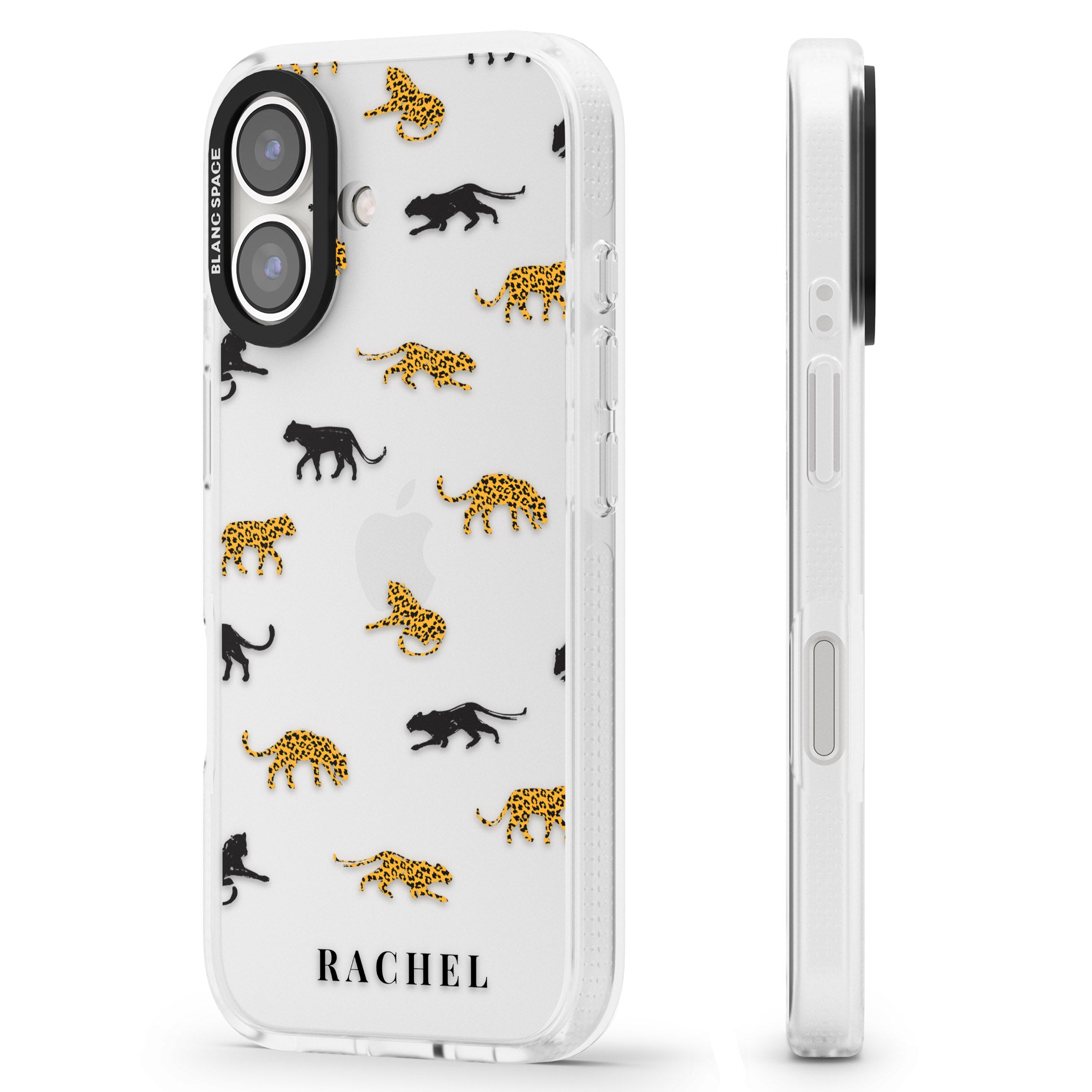 Personalised Jaguar Pattern on Transparent iPhone 16 / 16 Plus Clear Case Impact Air - Blanc Space