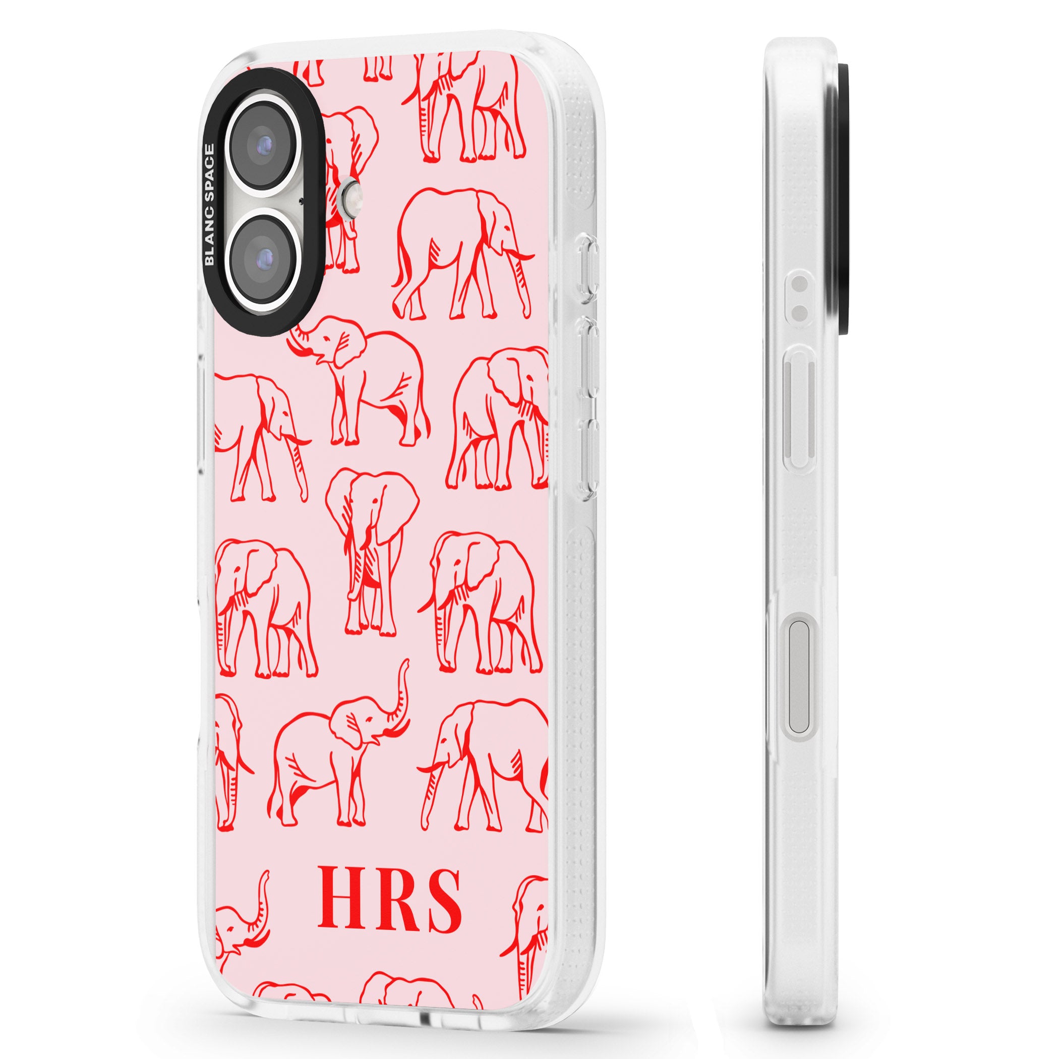Personalised Red Elephant Outlines on Pink iPhone 16 / 16 Plus Clear Case Impact Air - Blanc Space
