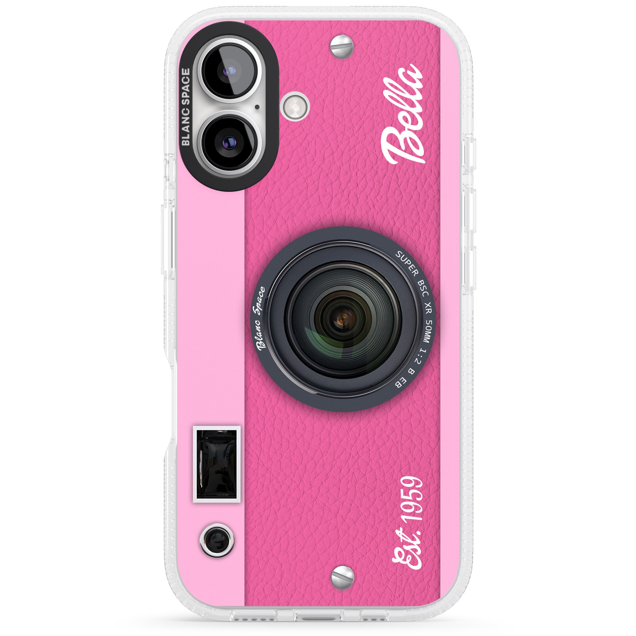 Personalised Pink Dream Camera iPhone 16 / 16 Plus Clear Case Impact Air - Blanc Space