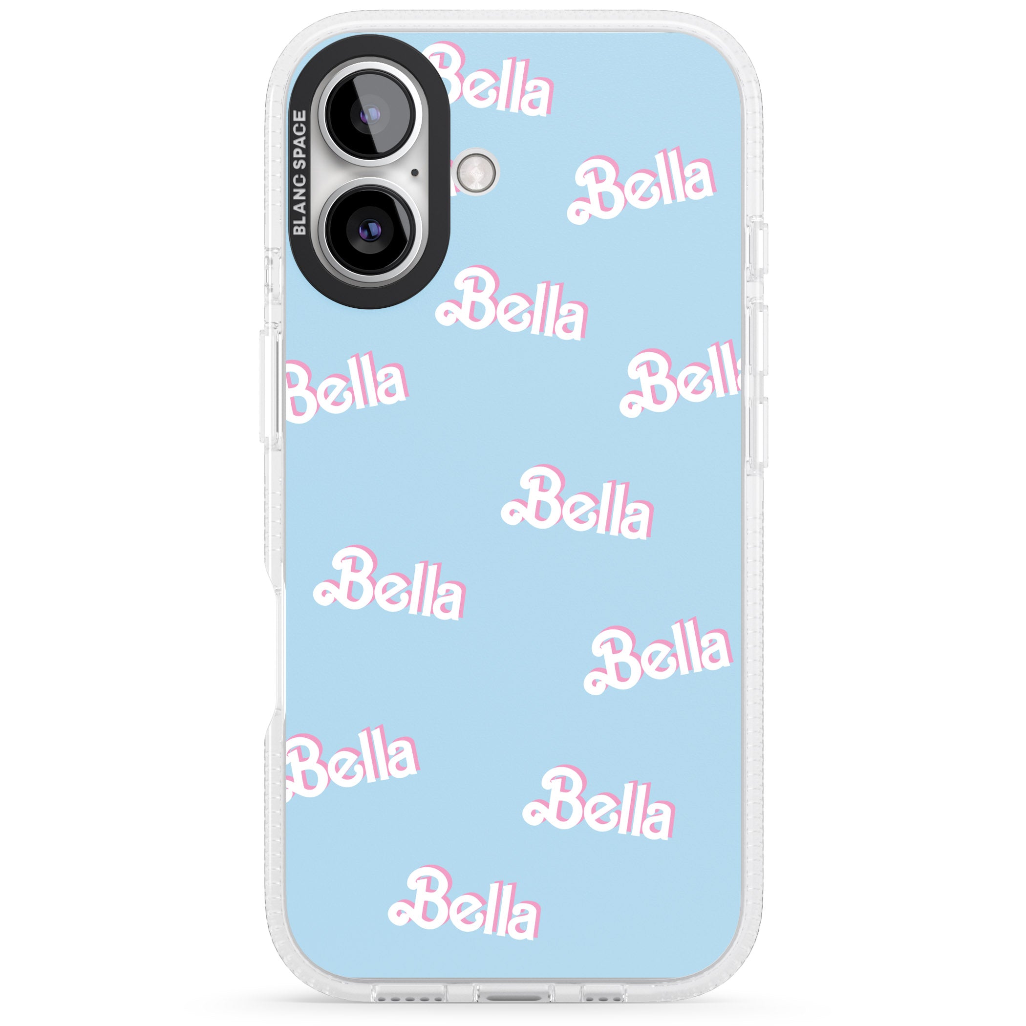 Personalised Cute Name Pattern iPhone 16 / 16 Plus Clear Case Impact Air - Blanc Space
