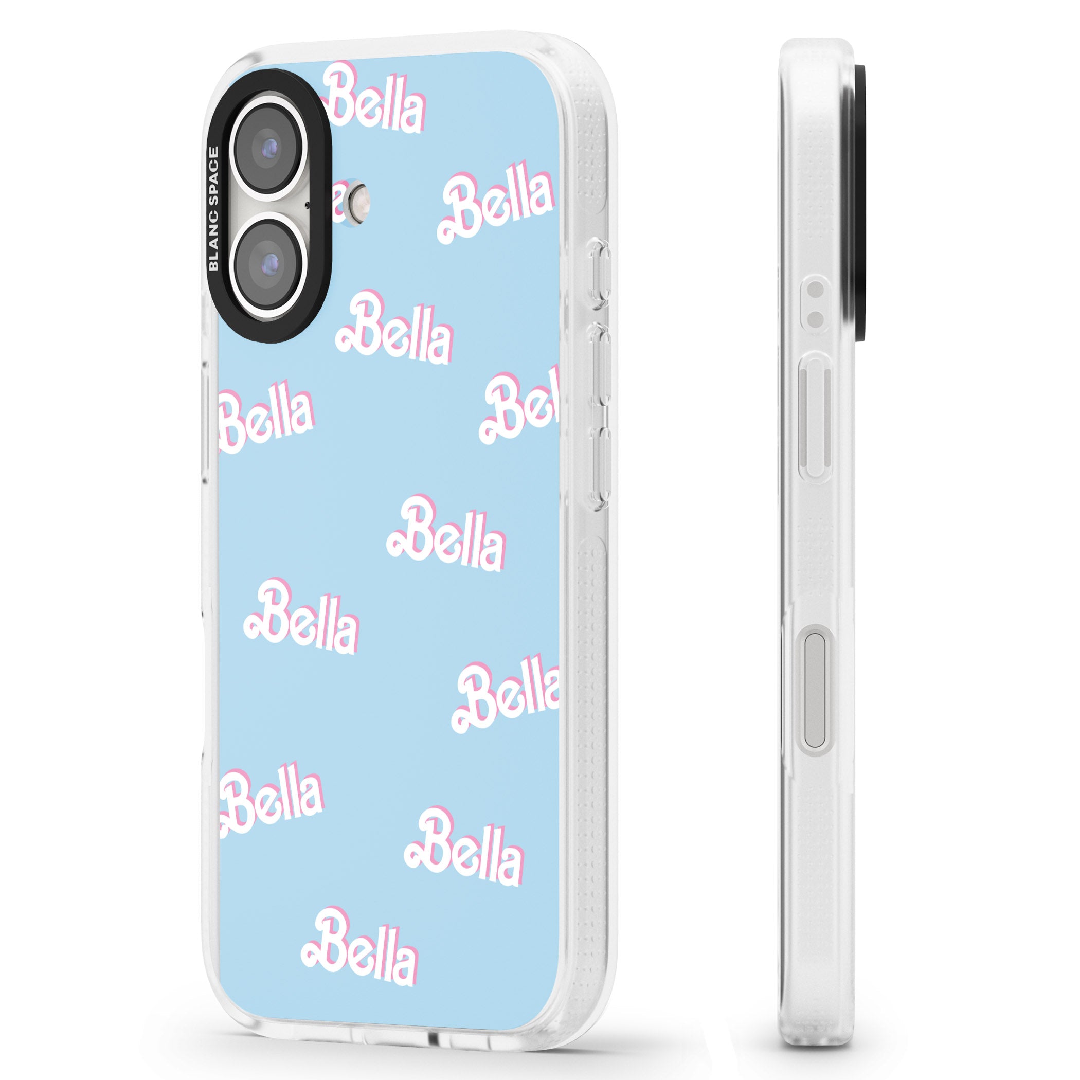 Personalised Cute Name Pattern iPhone 16 / 16 Plus Clear Case Impact Air - Blanc Space