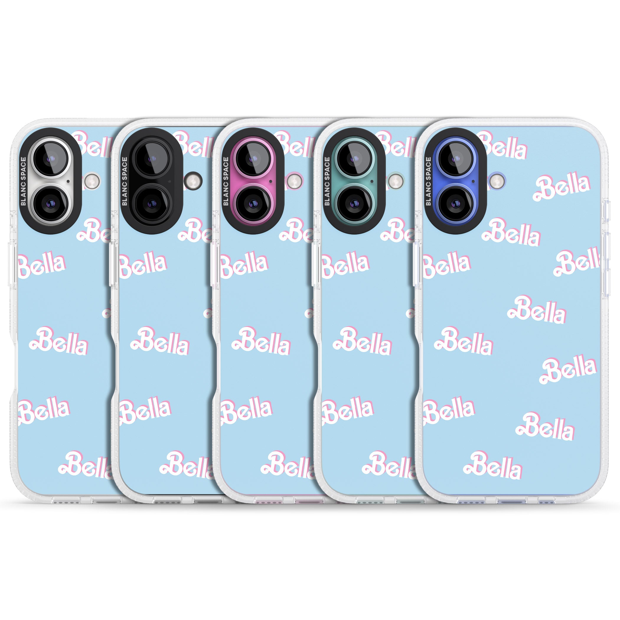 Personalised Cute Name Pattern iPhone 16 / 16 Plus Clear Case Impact Air - Blanc Space