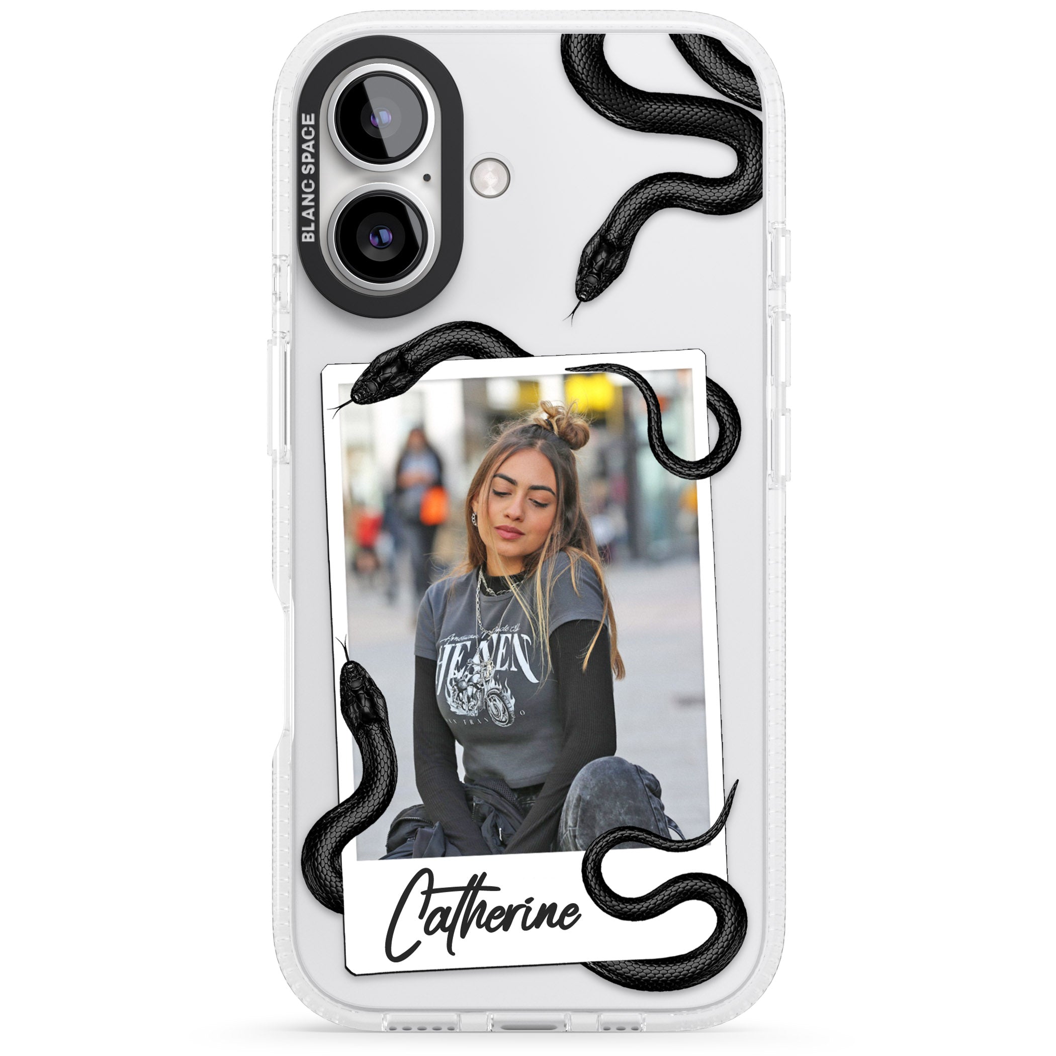 Personalised Snake Instant Photo iPhone 16 / 16 Plus Clear Case Impact Air - Blanc Space