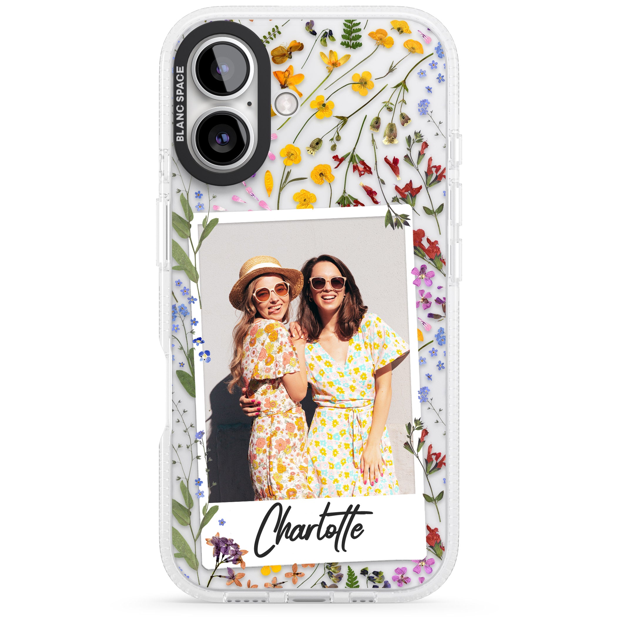 Personalised Wildflower Instant Photo iPhone 16 / 16 Plus Clear Case Impact Air - Blanc Space