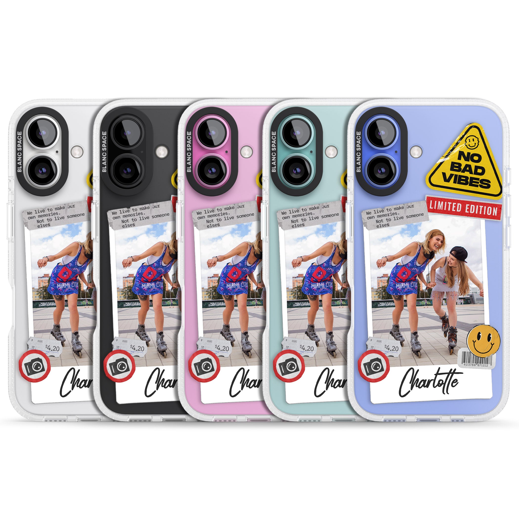 Personalised Sticker Mix Instant Photo iPhone 16 / 16 Plus Clear Case Impact Air - Blanc Space