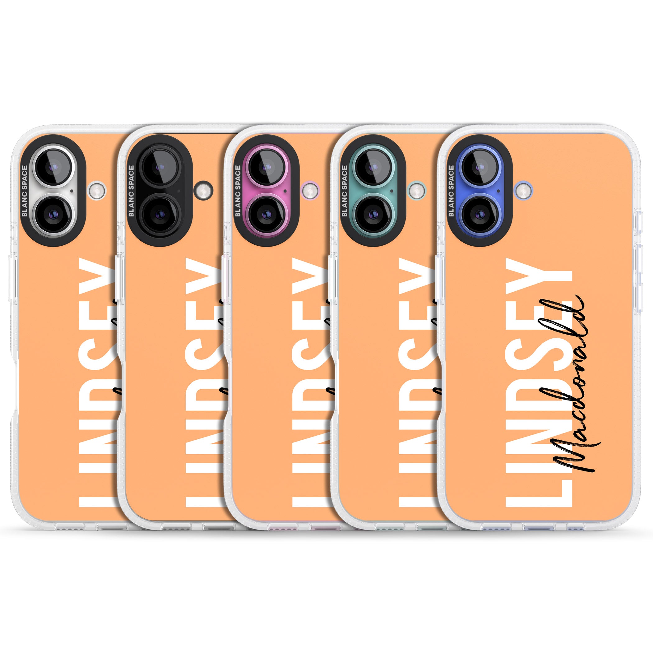 Personalised Bold Name: Peach iPhone 16 / 16 Plus Clear Case Impact Air - Blanc Space