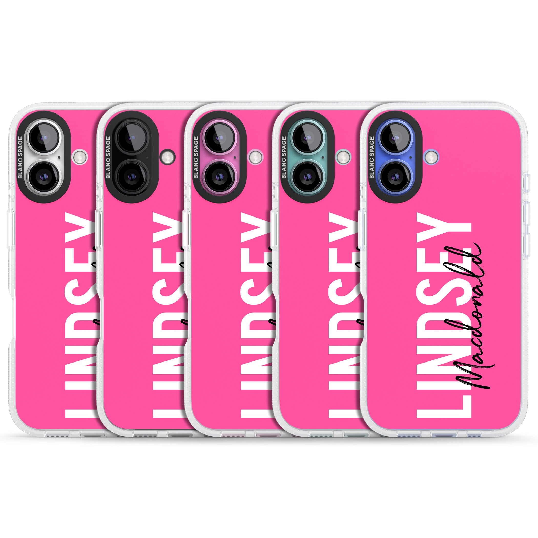 Personalised Bold Name: Pink iPhone 16 / 16 Plus Clear Case Impact Air - Blanc Space