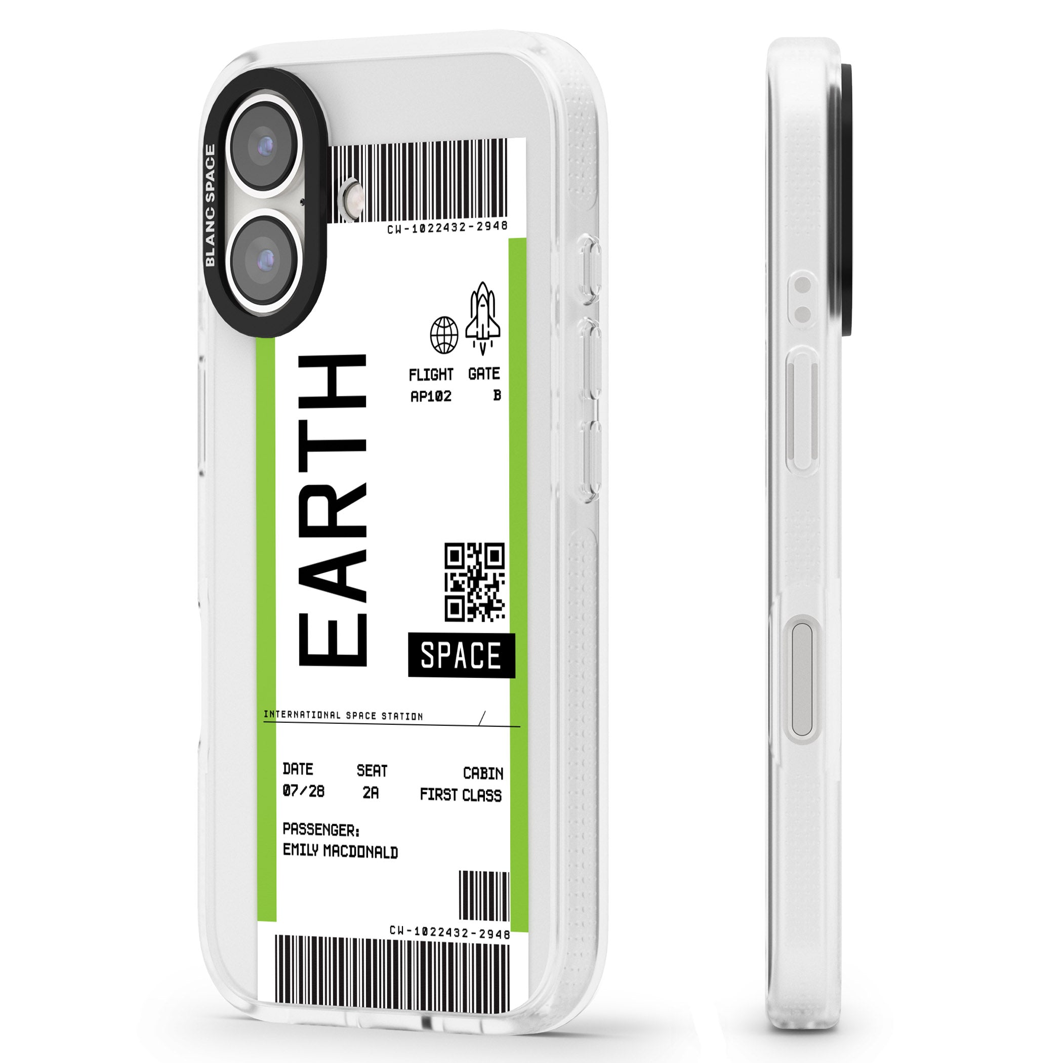 Personalised Earth Space Travel Ticket iPhone 16 / 16 Plus Clear Case Impact Air - Blanc Space