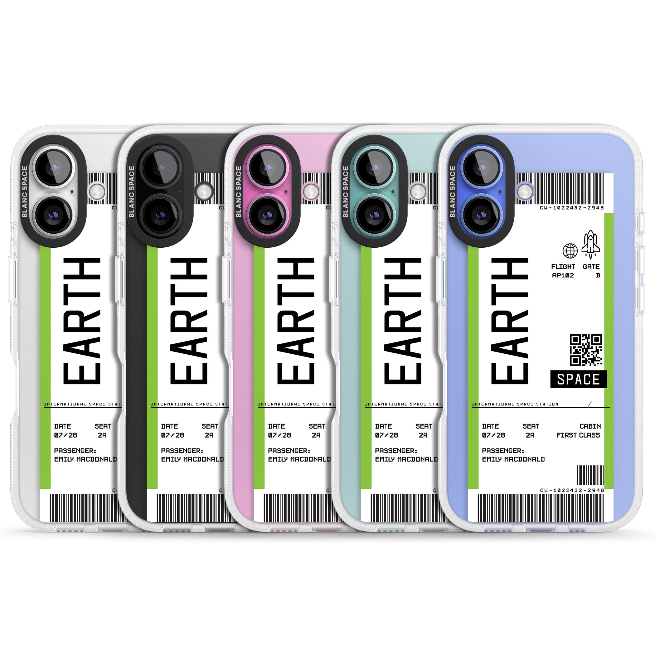 Personalised Earth Space Travel Ticket iPhone 16 / 16 Plus Clear Case Impact Air - Blanc Space