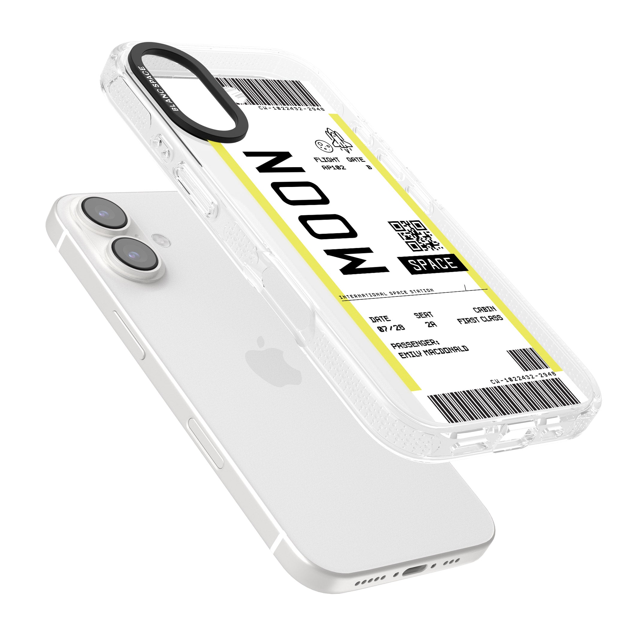 Personalised Moon Space Travel Ticket iPhone 16 / 16 Plus Clear Case Impact Air - Blanc Space