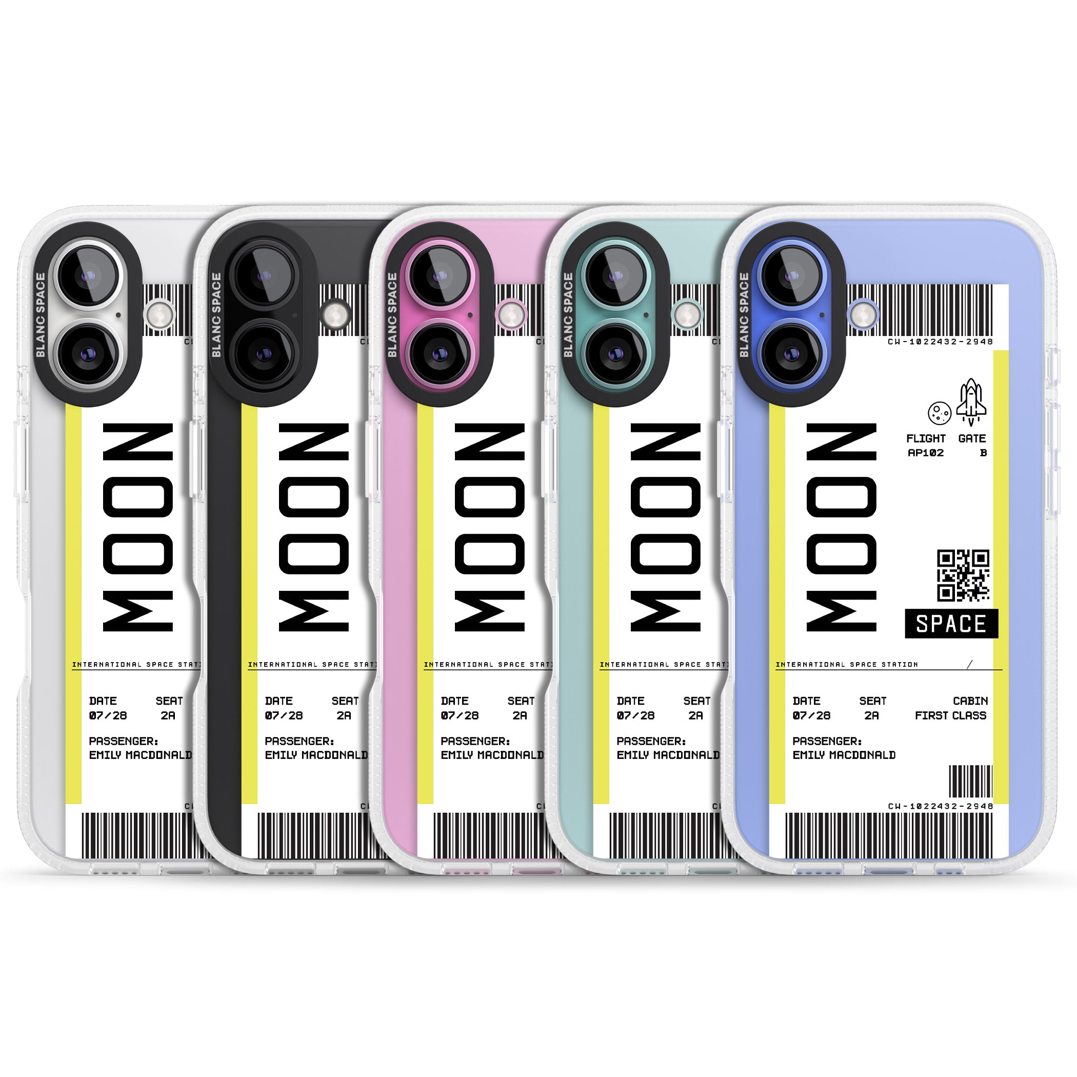 Personalised Moon Space Travel Ticket iPhone 16 / 16 Plus Clear Case Impact Air - Blanc Space