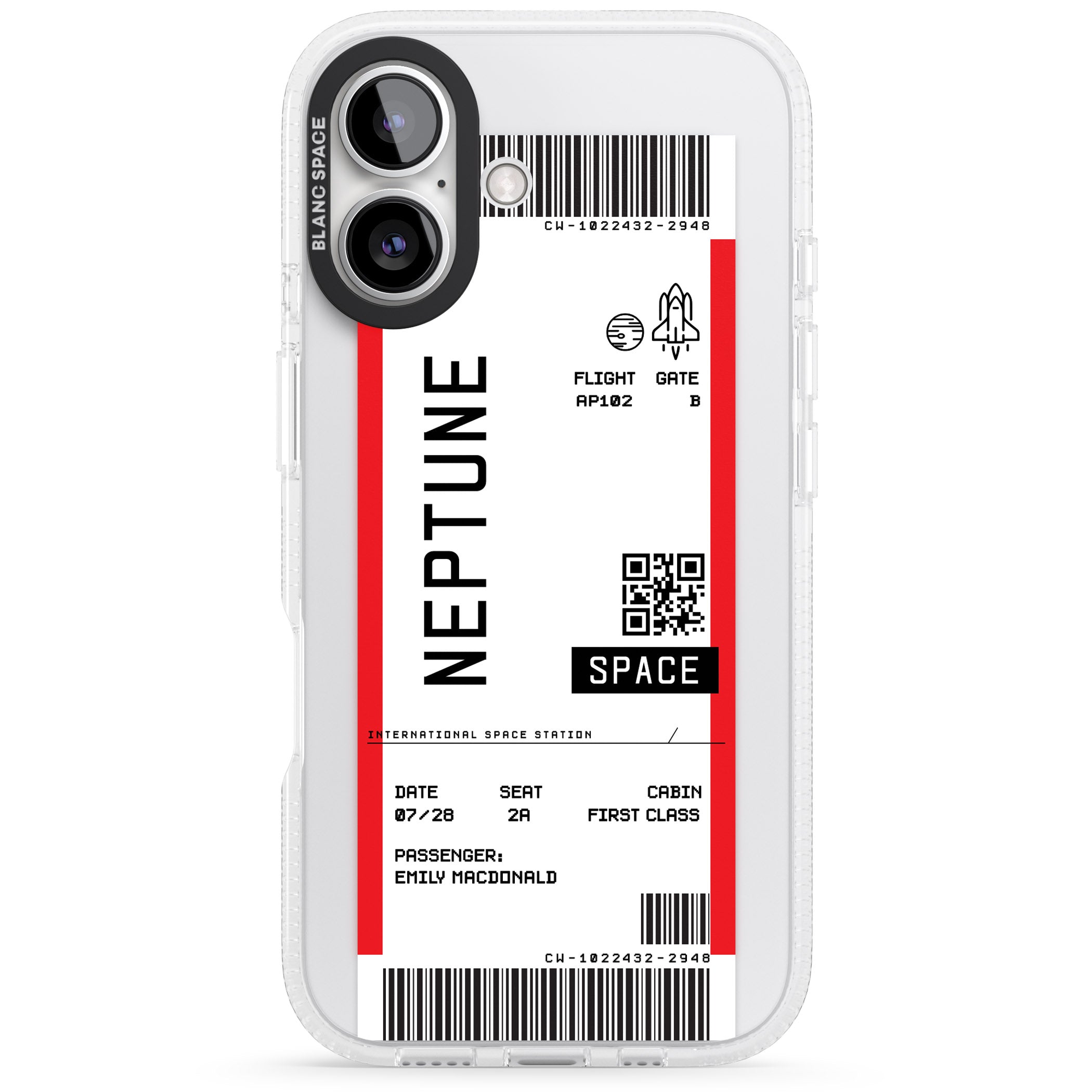 Personalised Neptune Space Travel Ticket iPhone 16 / 16 Plus Clear Case Impact Air - Blanc Space