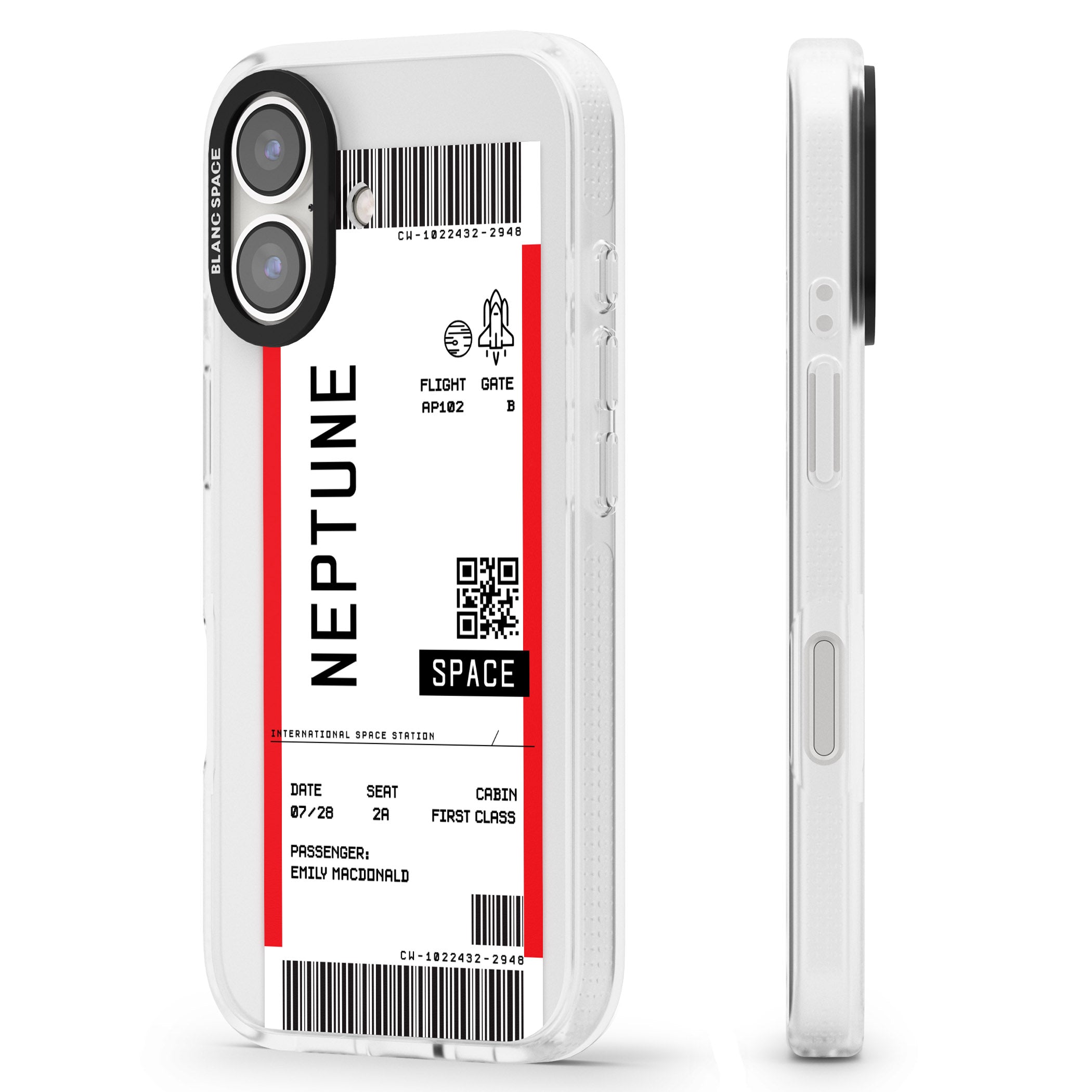 Personalised Neptune Space Travel Ticket iPhone 16 / 16 Plus Clear Case Impact Air - Blanc Space