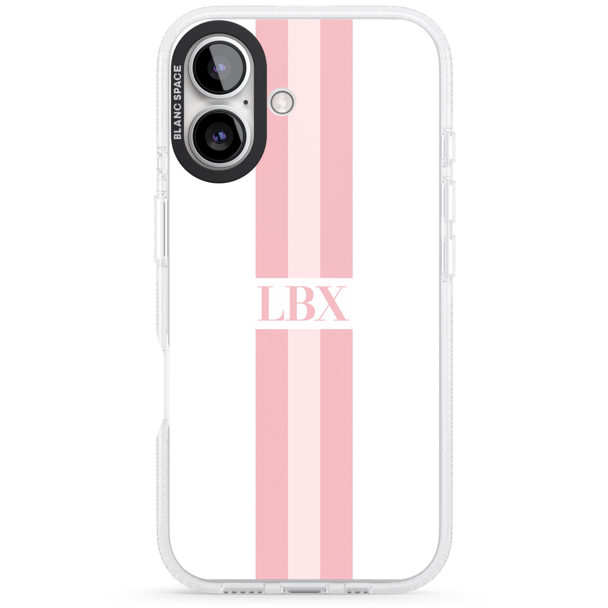 Personalised Minimal Pink Stripes iPhone 16 / 16 Plus Clear Case Impact Air - Blanc Space