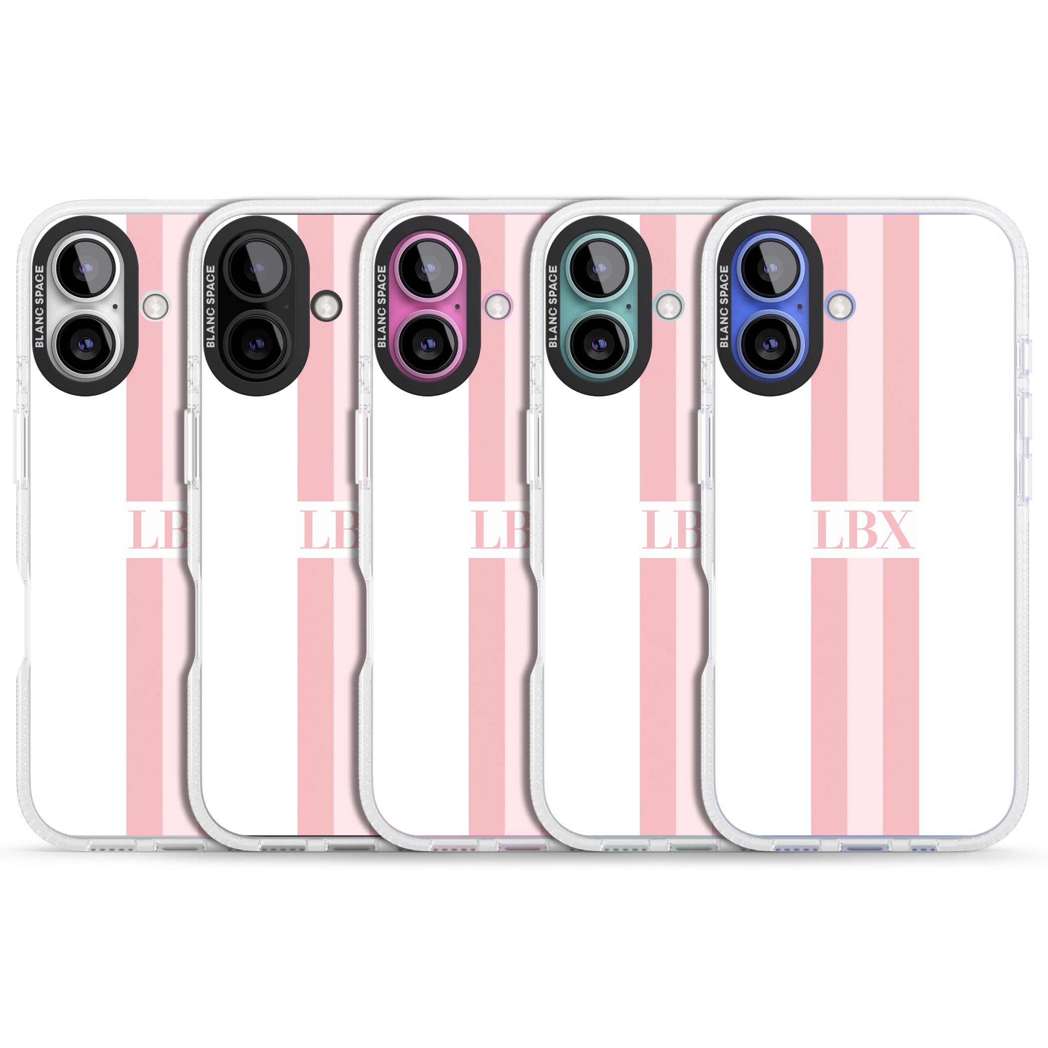 Personalised Minimal Pink Stripes iPhone 16 / 16 Plus Clear Case Impact Air - Blanc Space
