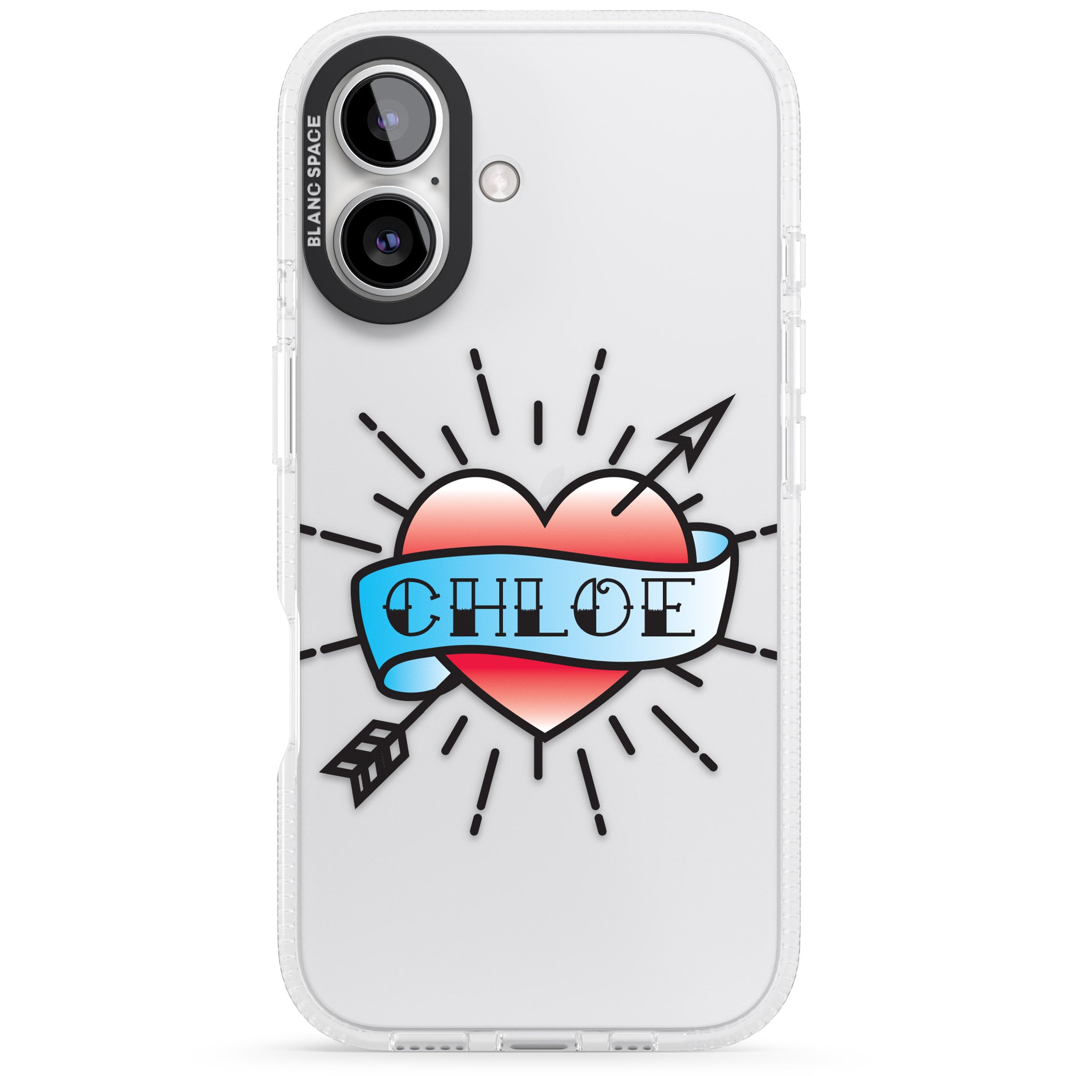 Personalised Heart Tattoo iPhone 16 / 16 Plus Clear Case Impact Air - Blanc Space