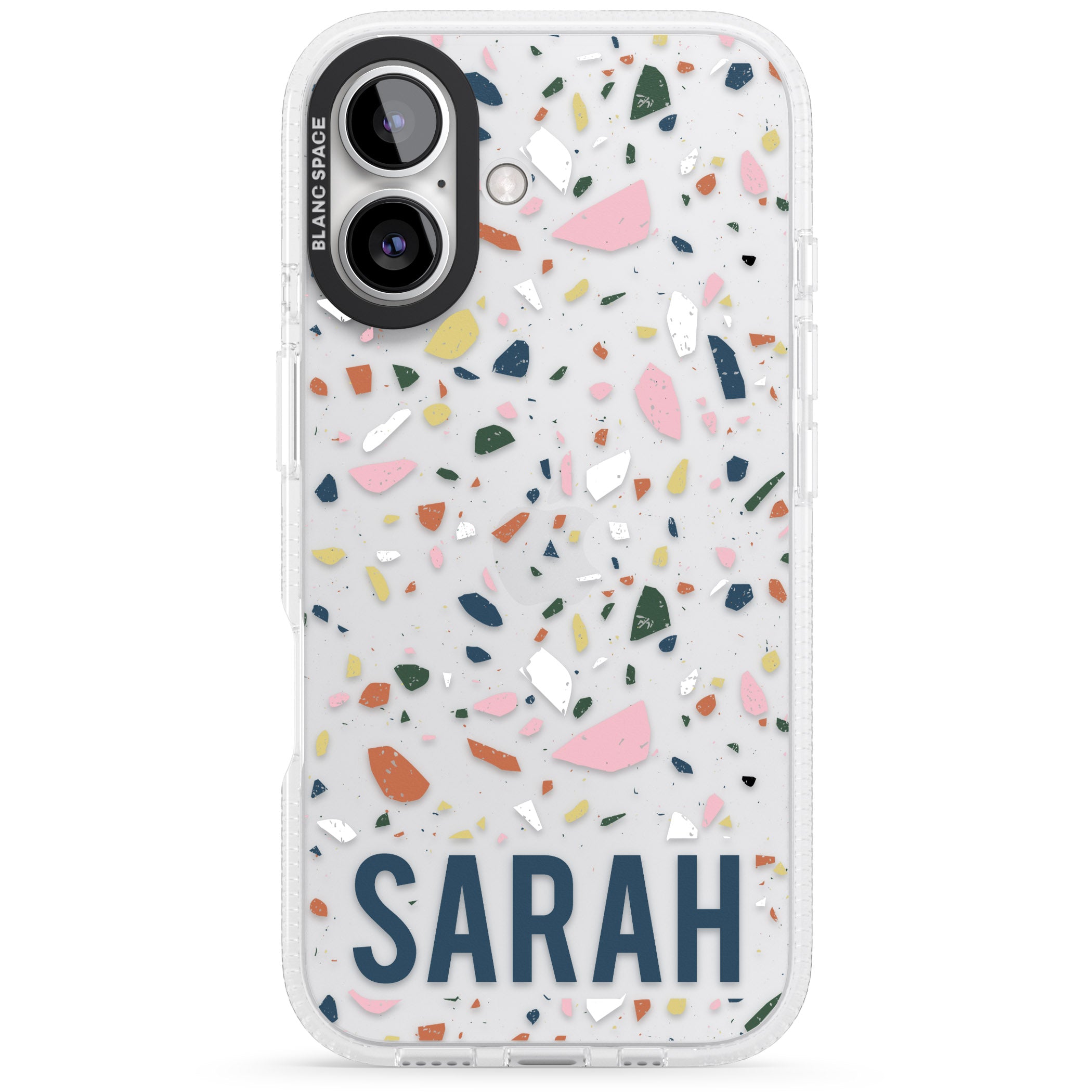 Personalised Terrazzo iPhone 16 / 16 Plus Clear Case Impact Air - Blanc Space