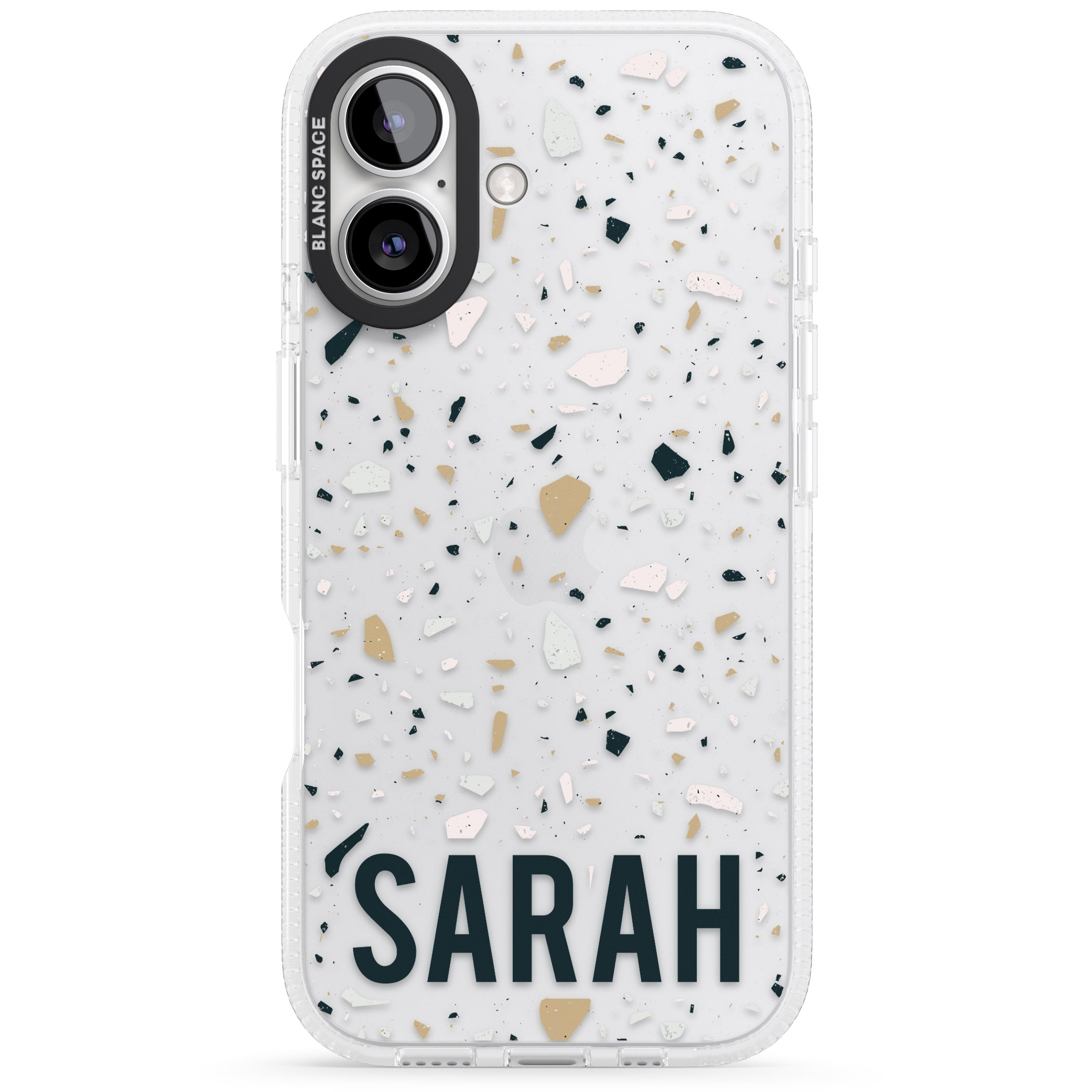 Personalised Terrazzo - Blue, Pink, Brown iPhone 16 / 16 Plus Clear Case Impact Air - Blanc Space