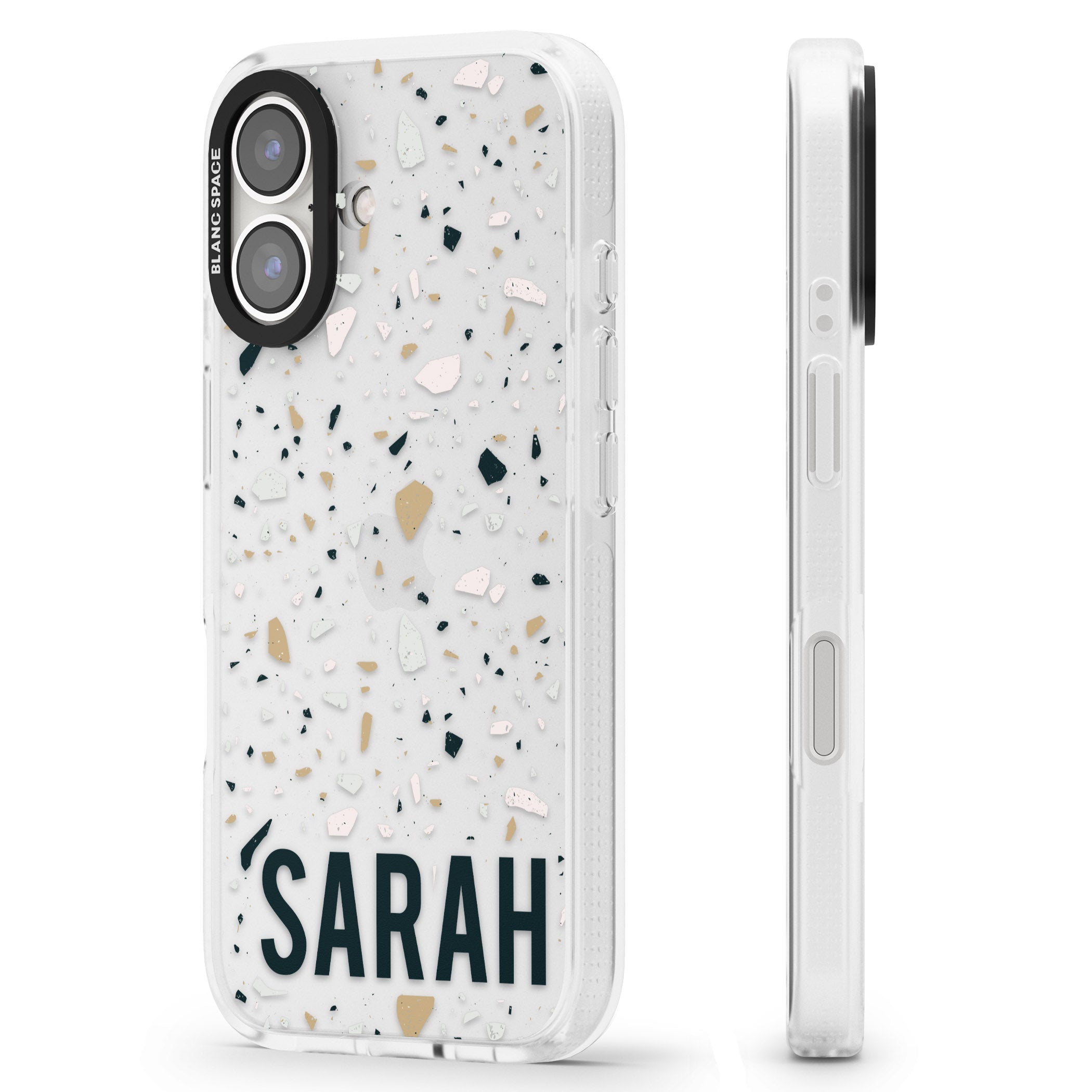 Personalised Terrazzo - Blue, Pink, Brown iPhone 16 / 16 Plus Clear Case Impact Air - Blanc Space