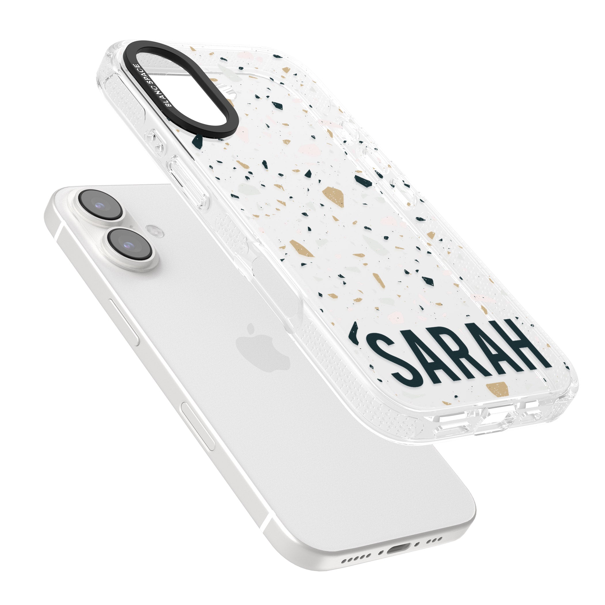 Personalised Terrazzo - Blue, Pink, Brown iPhone 16 / 16 Plus Clear Case Impact Air - Blanc Space