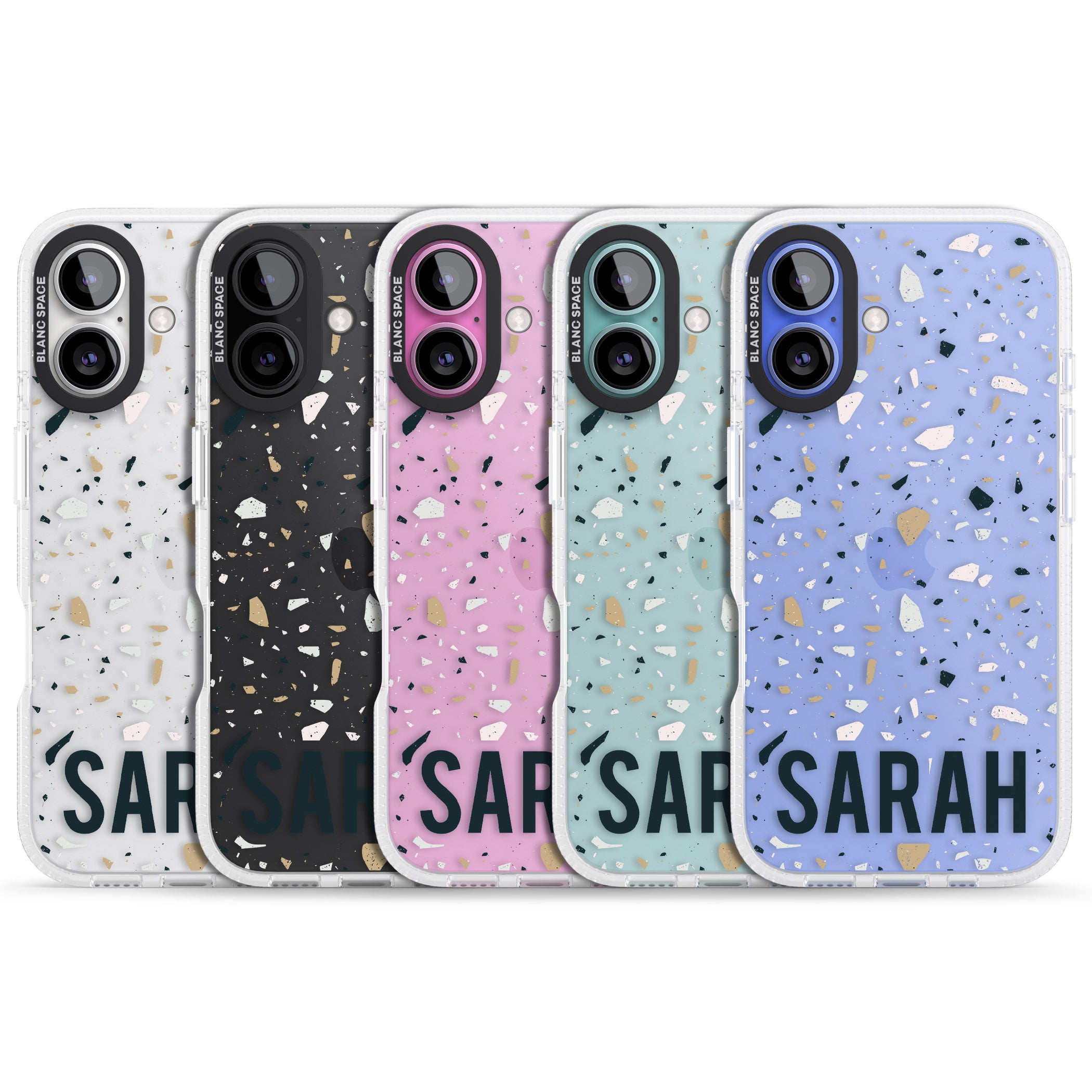 Personalised Terrazzo - Blue, Pink, Brown iPhone 16 / 16 Plus Clear Case Impact Air - Blanc Space