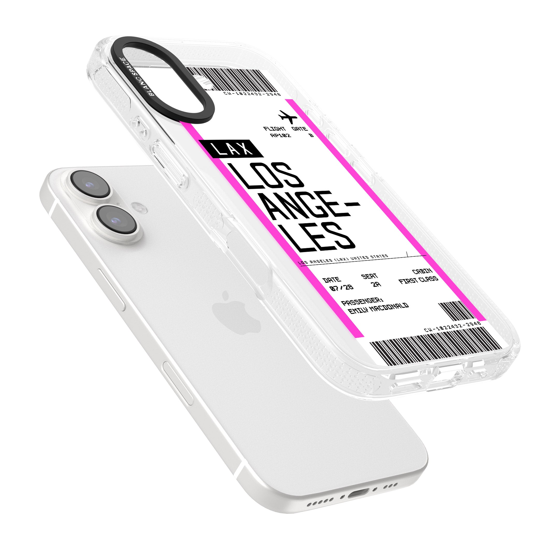 Personalised Los Angeles Boarding Pass iPhone 16 / 16 Plus Clear Case Impact Air - Blanc Space
