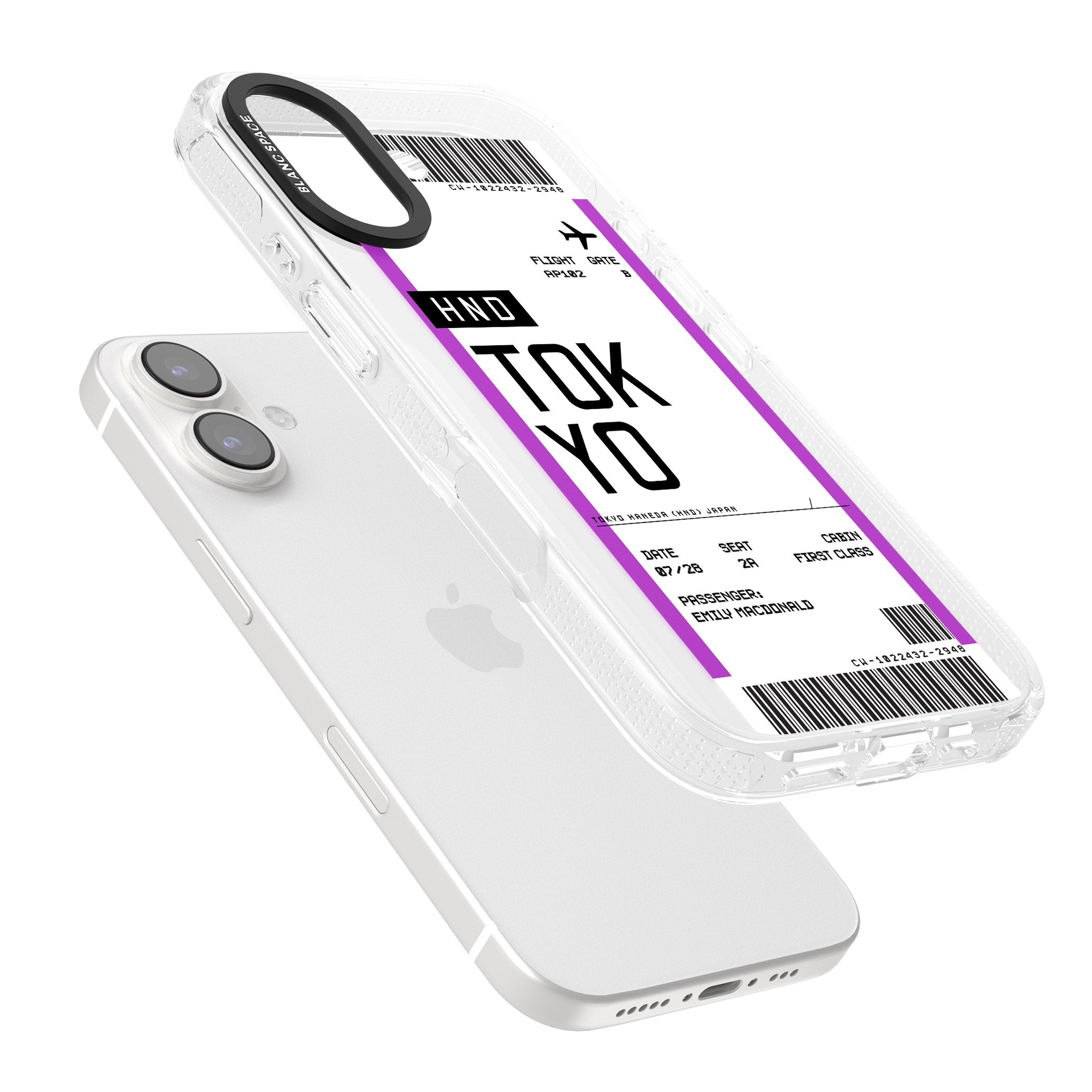 Personalised Tokyo Boarding Pass iPhone 16 / 16 Plus Clear Case Impact Air - Blanc Space