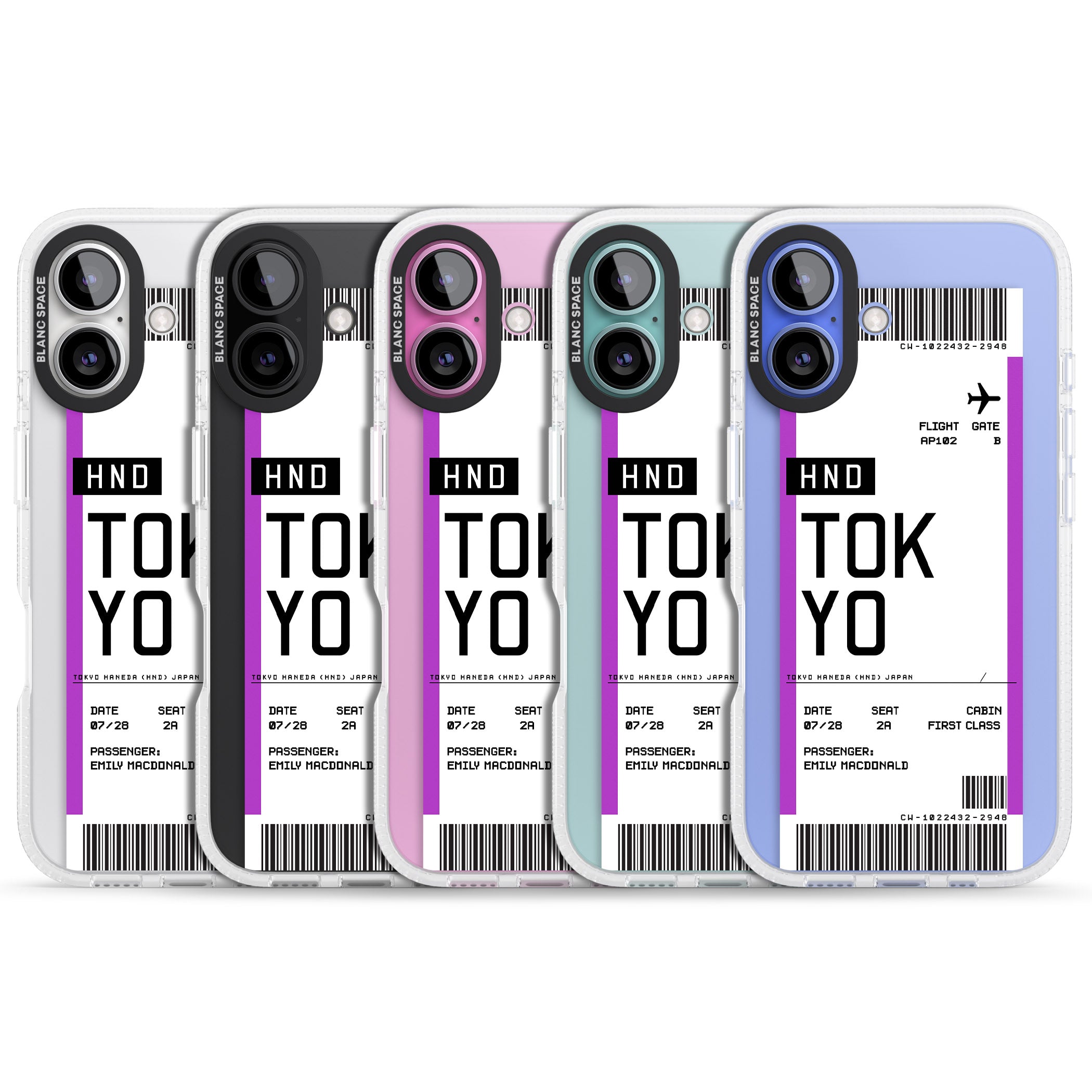 Personalised Tokyo Boarding Pass iPhone 16 / 16 Plus Clear Case Impact Air - Blanc Space