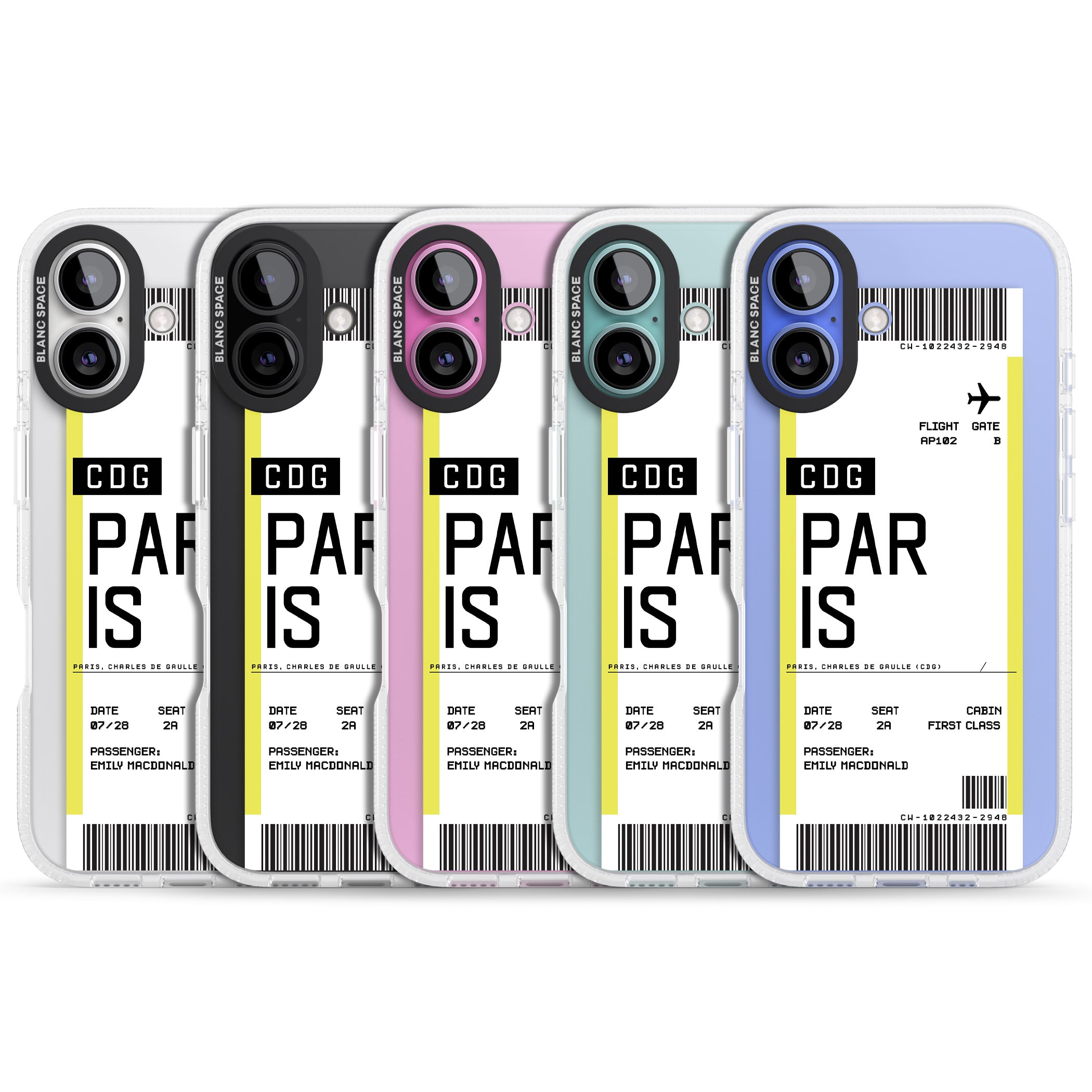 Personalised Paris Boarding Pass iPhone 16 / 16 Plus Clear Case Impact Air - Blanc Space