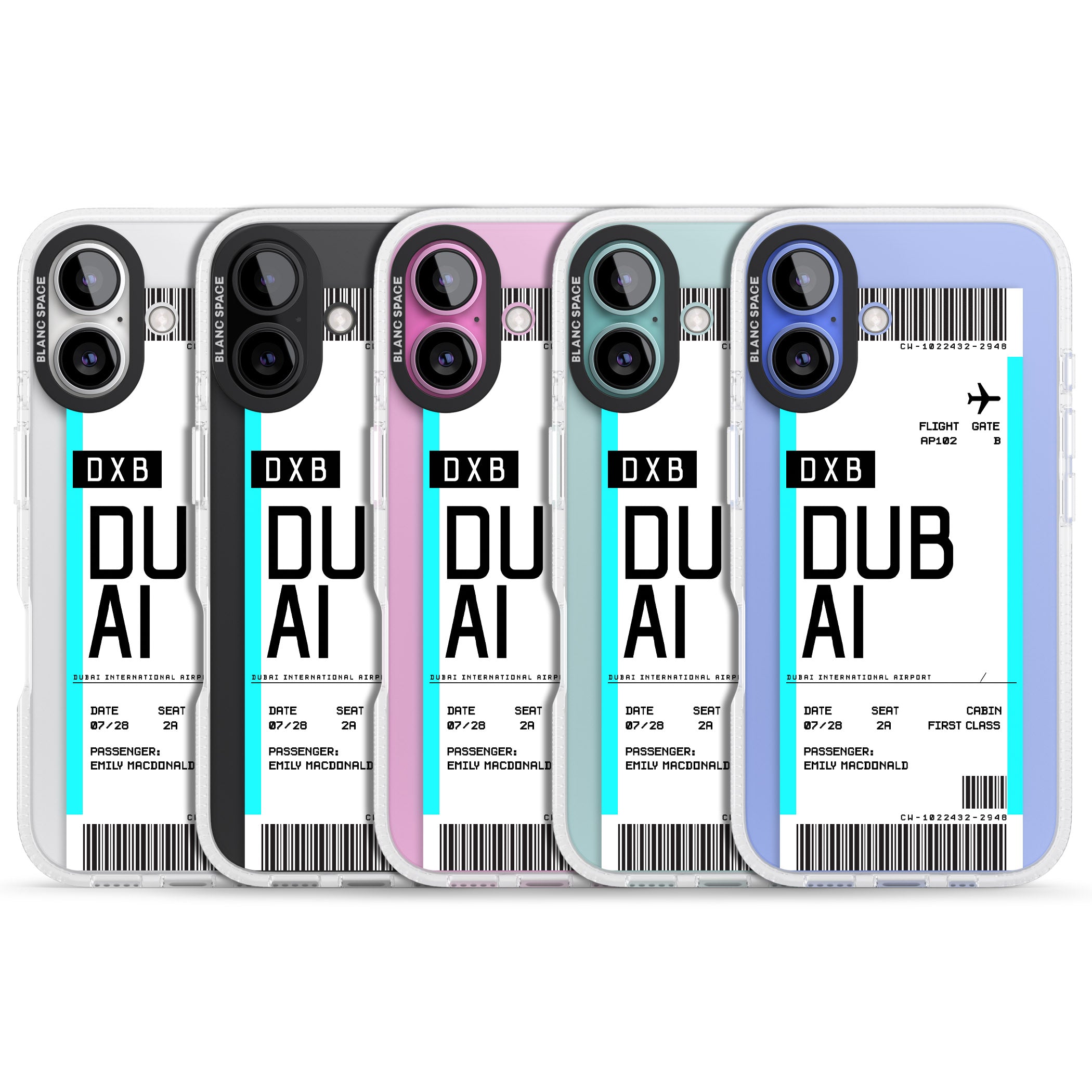 Personalised Dubai Boarding Pass iPhone 16 / 16 Plus Clear Case Impact Air - Blanc Space