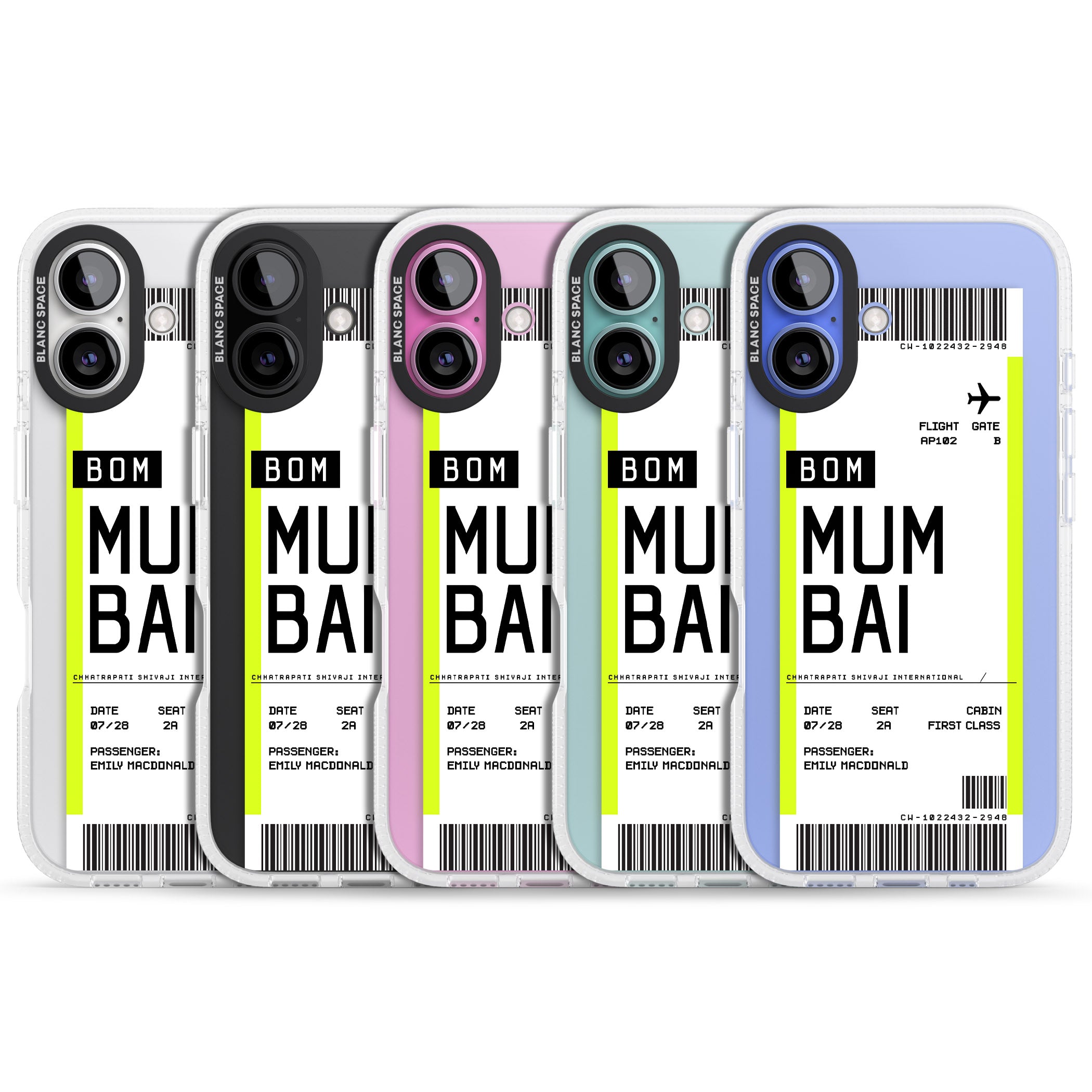 Personalised Mumbai Boarding Pass iPhone 16 / 16 Plus Clear Case Impact Air - Blanc Space