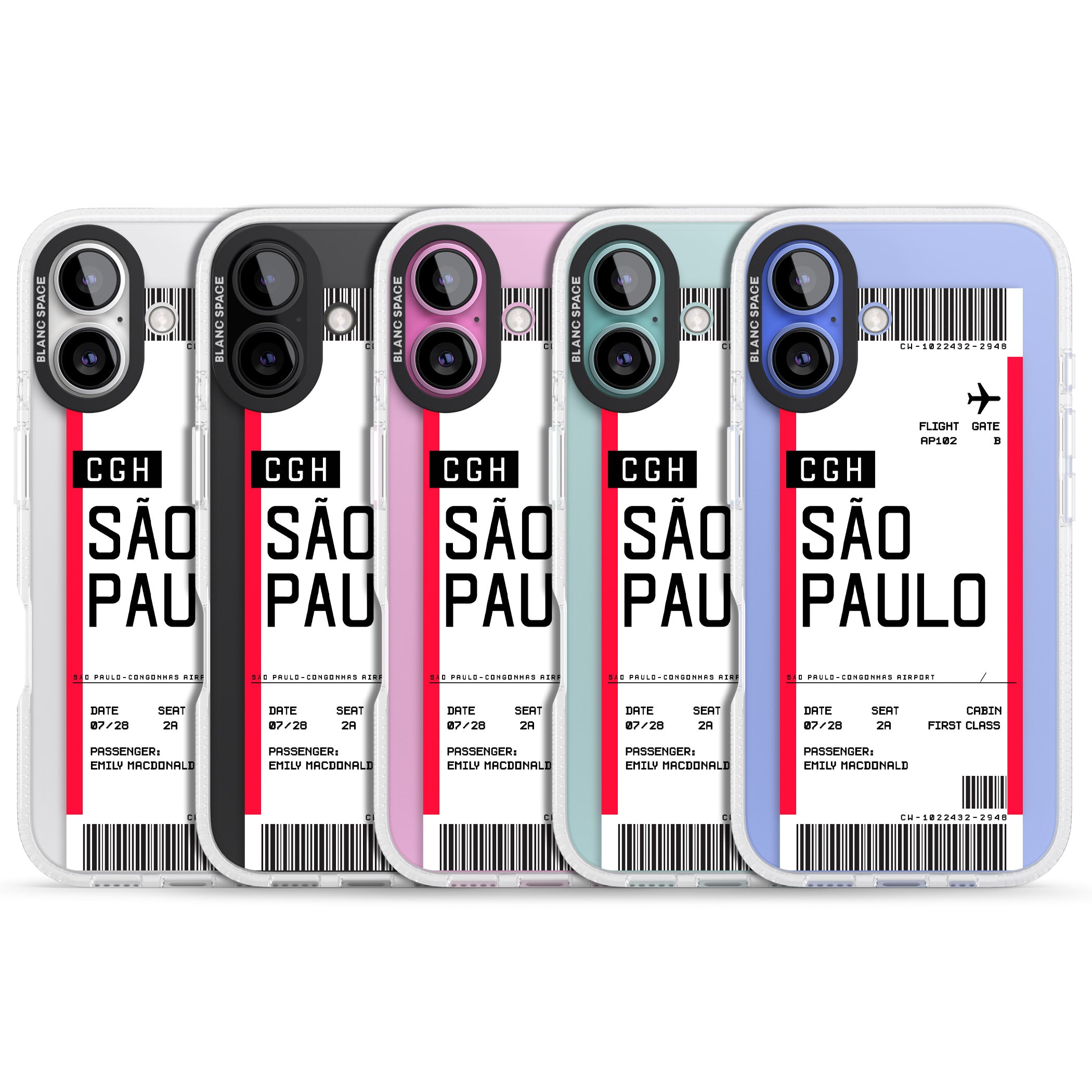 Personalised São Paulo Boarding Pass iPhone 16 / 16 Plus Clear Case Impact Air - Blanc Space
