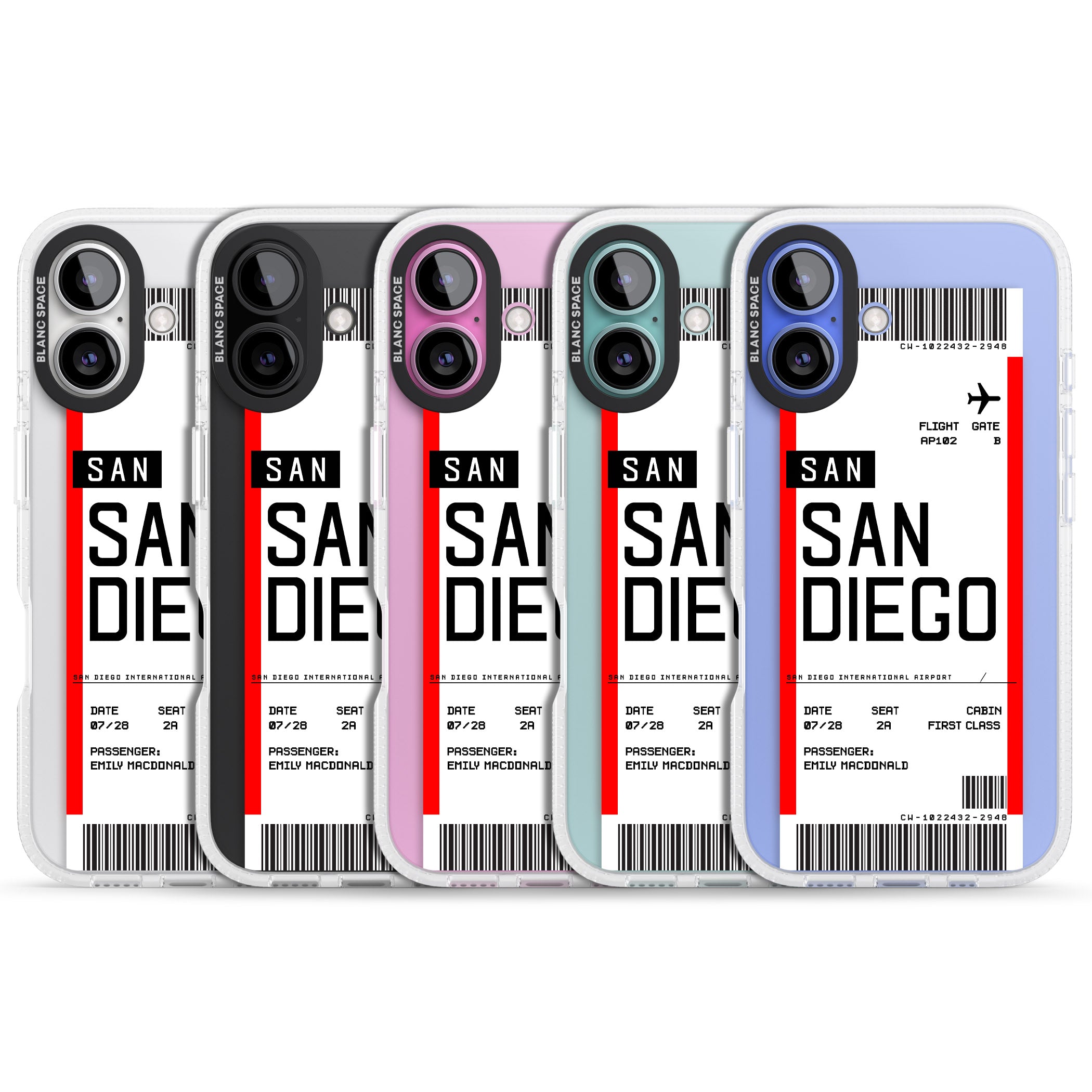Personalised San Diego Boarding Pass iPhone 16 / 16 Plus Clear Case Impact Air - Blanc Space
