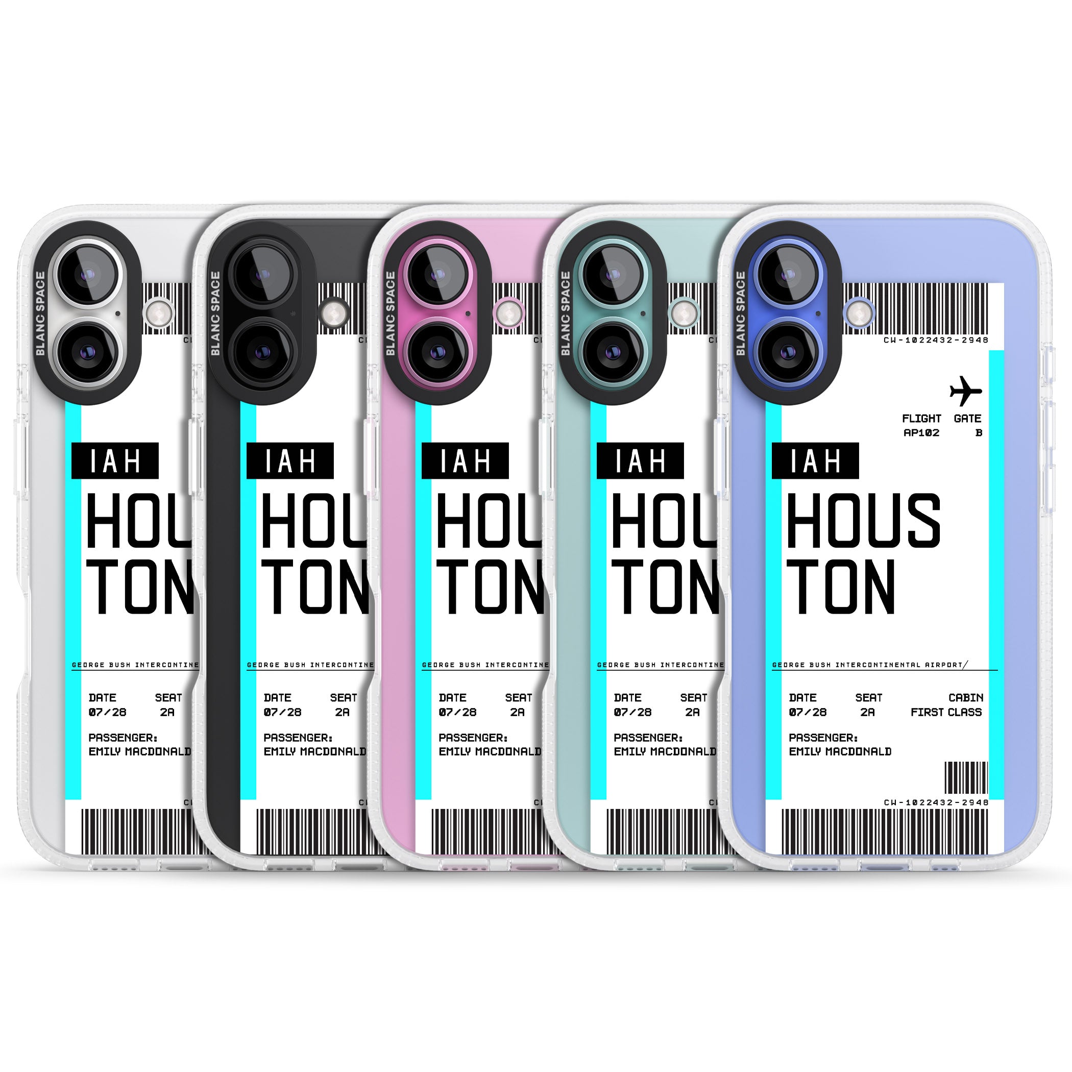 Personalised Houston Boarding Pass iPhone 16 / 16 Plus Clear Case Impact Air - Blanc Space