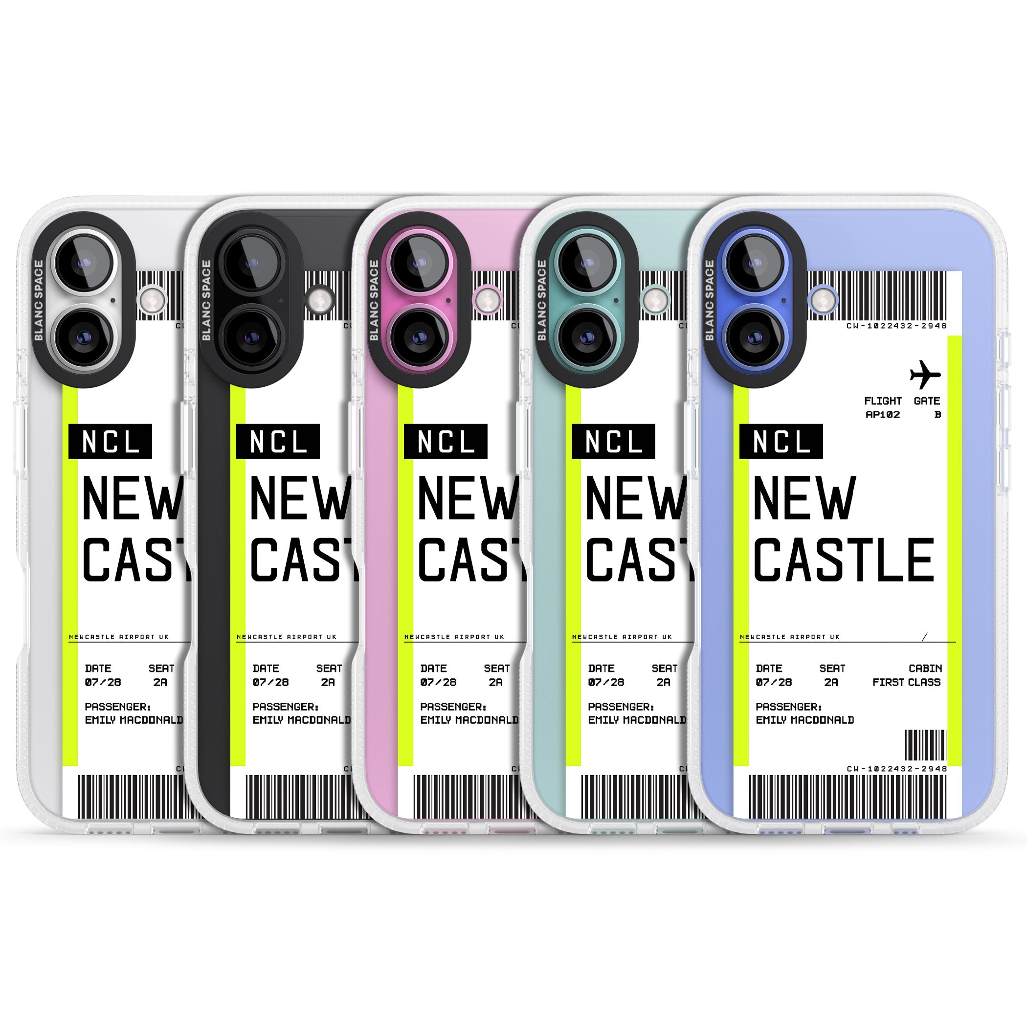 Personalised Newcastle Boarding Pass iPhone 16 / 16 Plus Clear Case Impact Air - Blanc Space