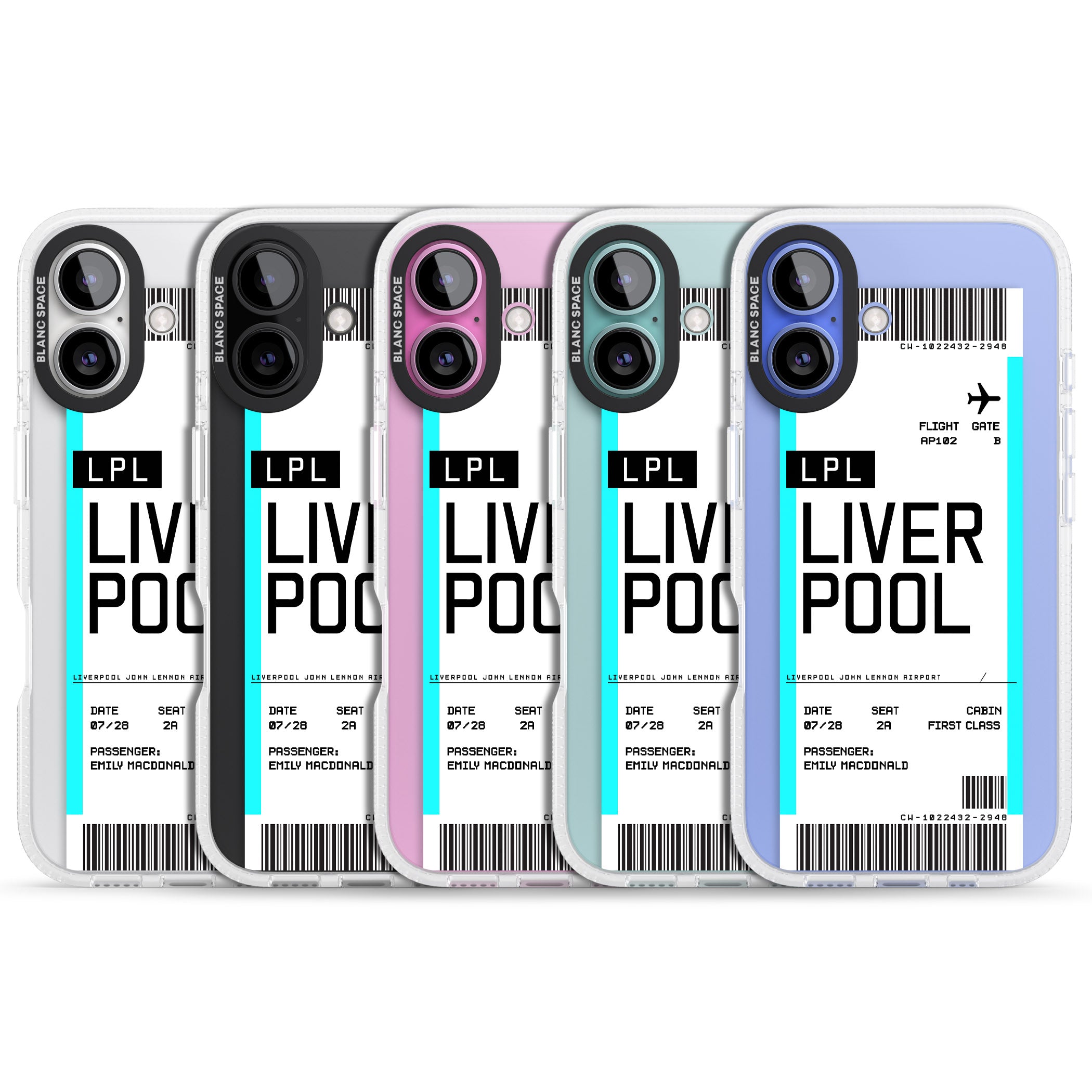 Personalised Liverpool Boarding Pass iPhone 16 / 16 Plus Clear Case Impact Air - Blanc Space