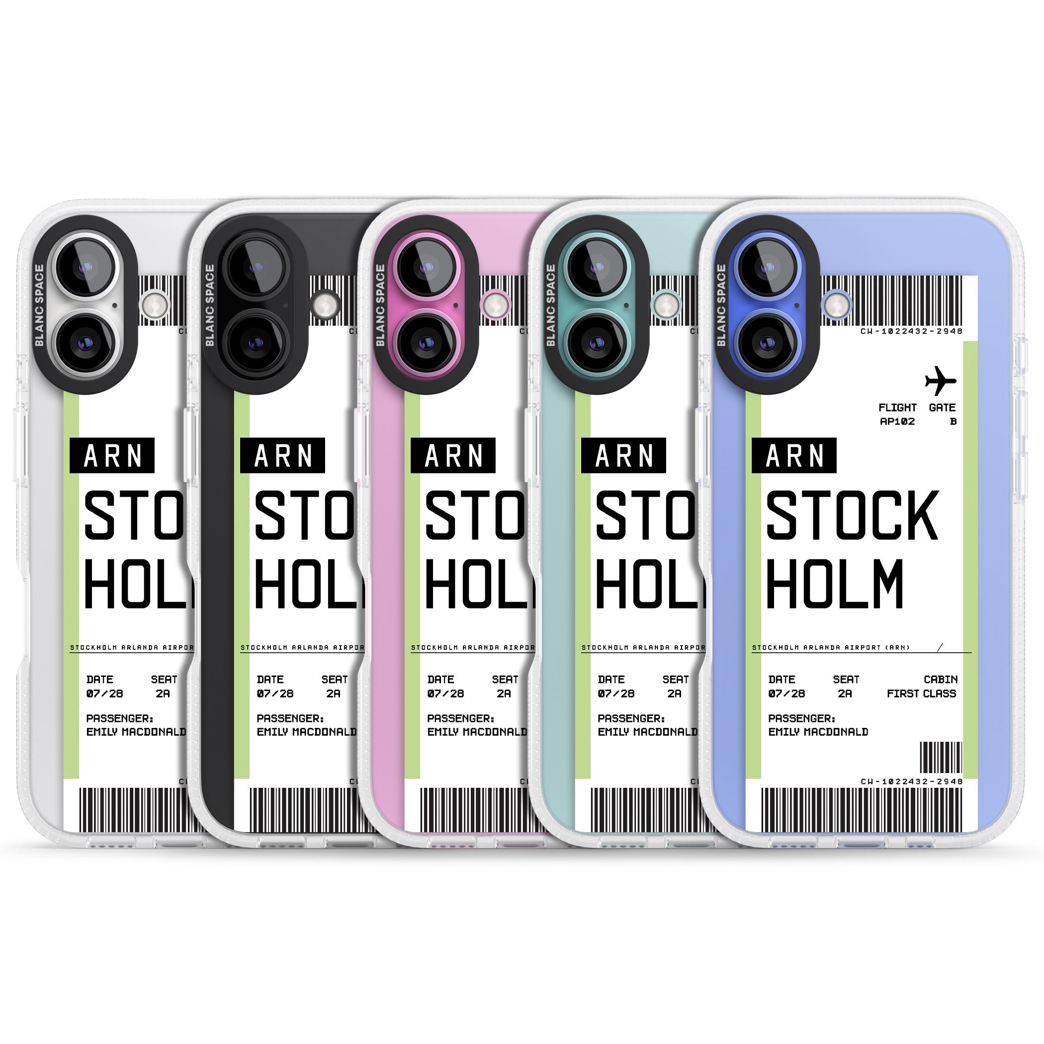 Personalised Stockholm Boarding Pass iPhone 16 / 16 Plus Clear Case Impact Air - Blanc Space