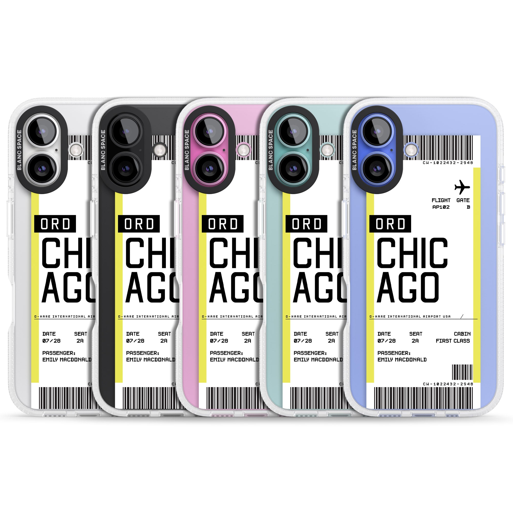 Personalised Chicago Boarding Pass iPhone 16 / 16 Plus Clear Case Impact Air - Blanc Space