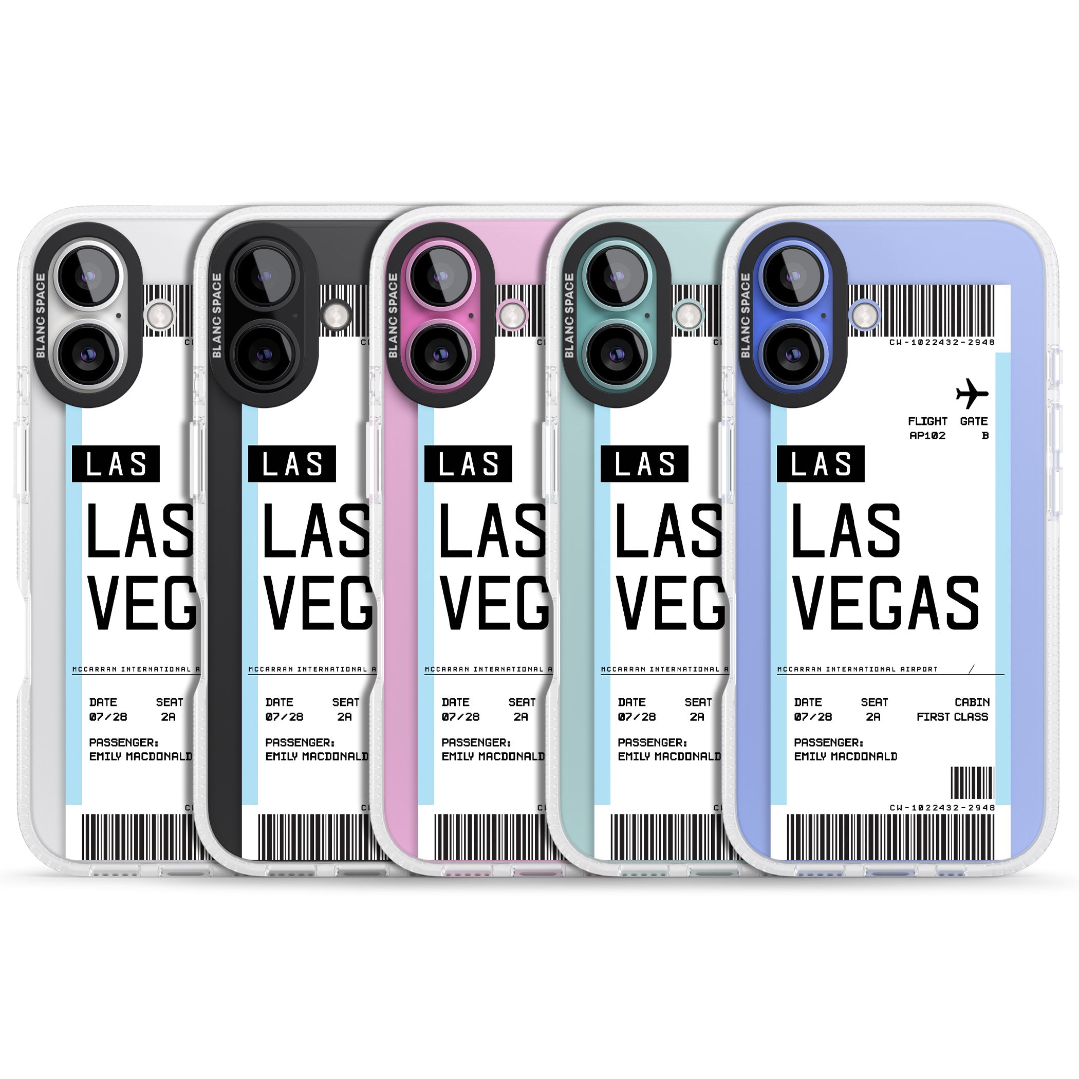Personalised Las Vegas Boarding Pass iPhone 16 / 16 Plus Clear Case Impact Air - Blanc Space