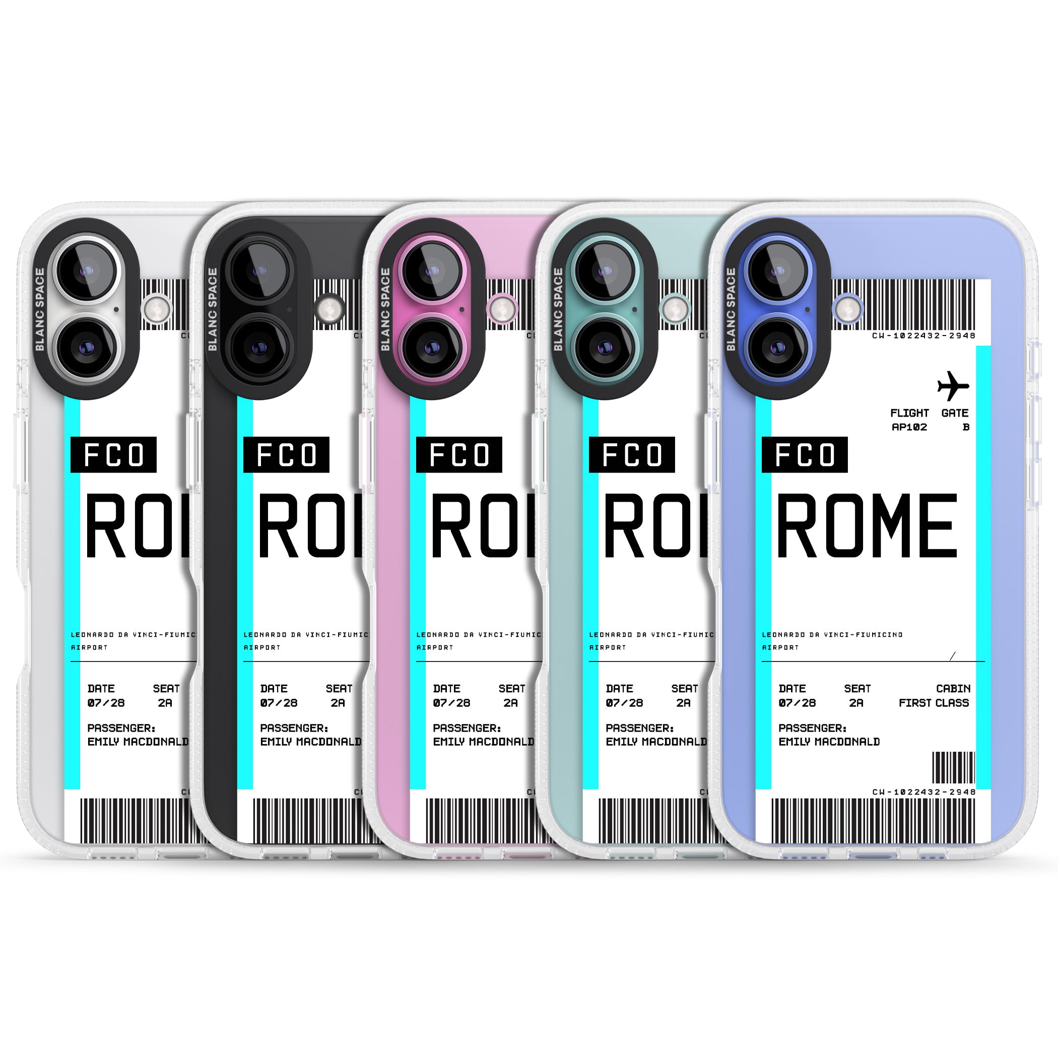 Personalised Rome Boarding Pass iPhone 16 / 16 Plus Clear Case Impact Air - Blanc Space