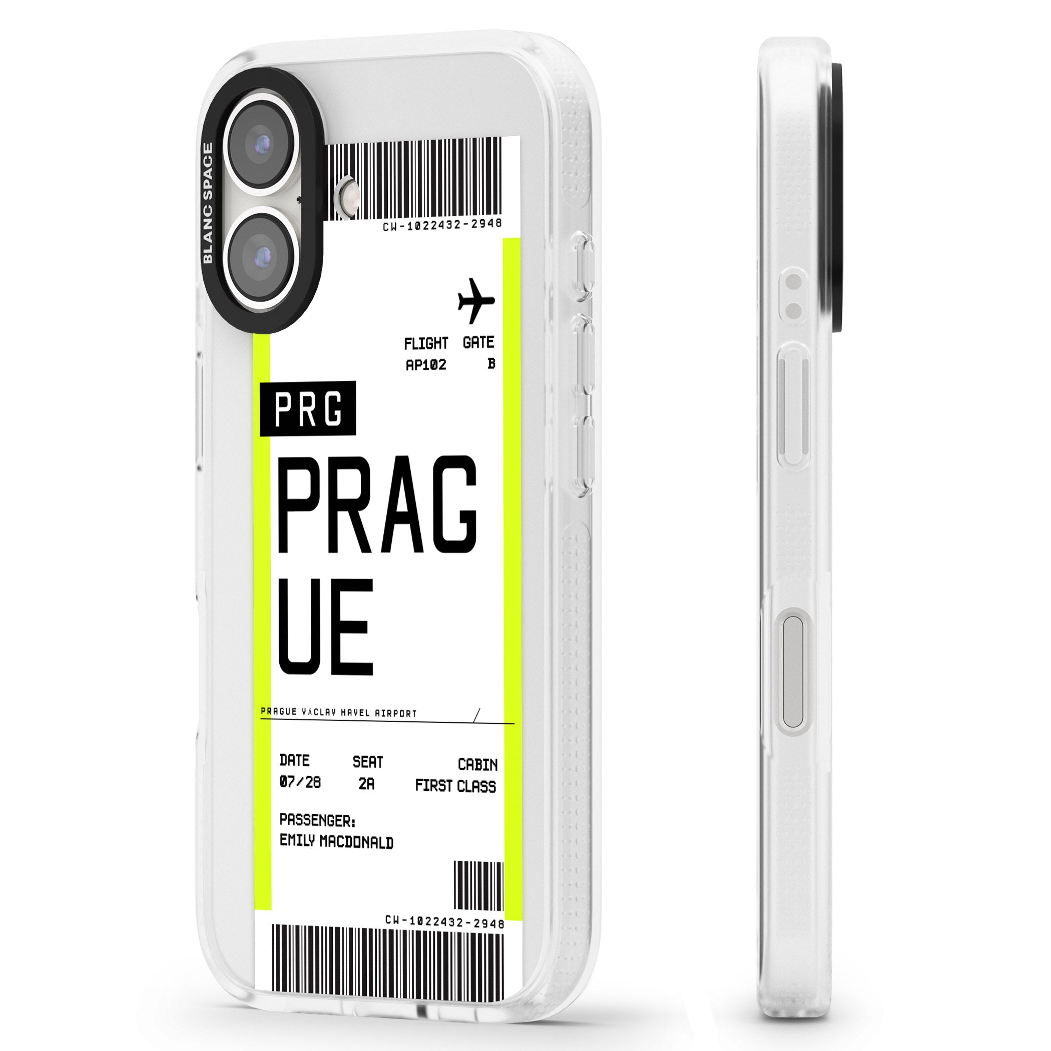 Personalised Prague Boarding Pass iPhone 16 / 16 Plus Clear Case Impact Air - Blanc Space