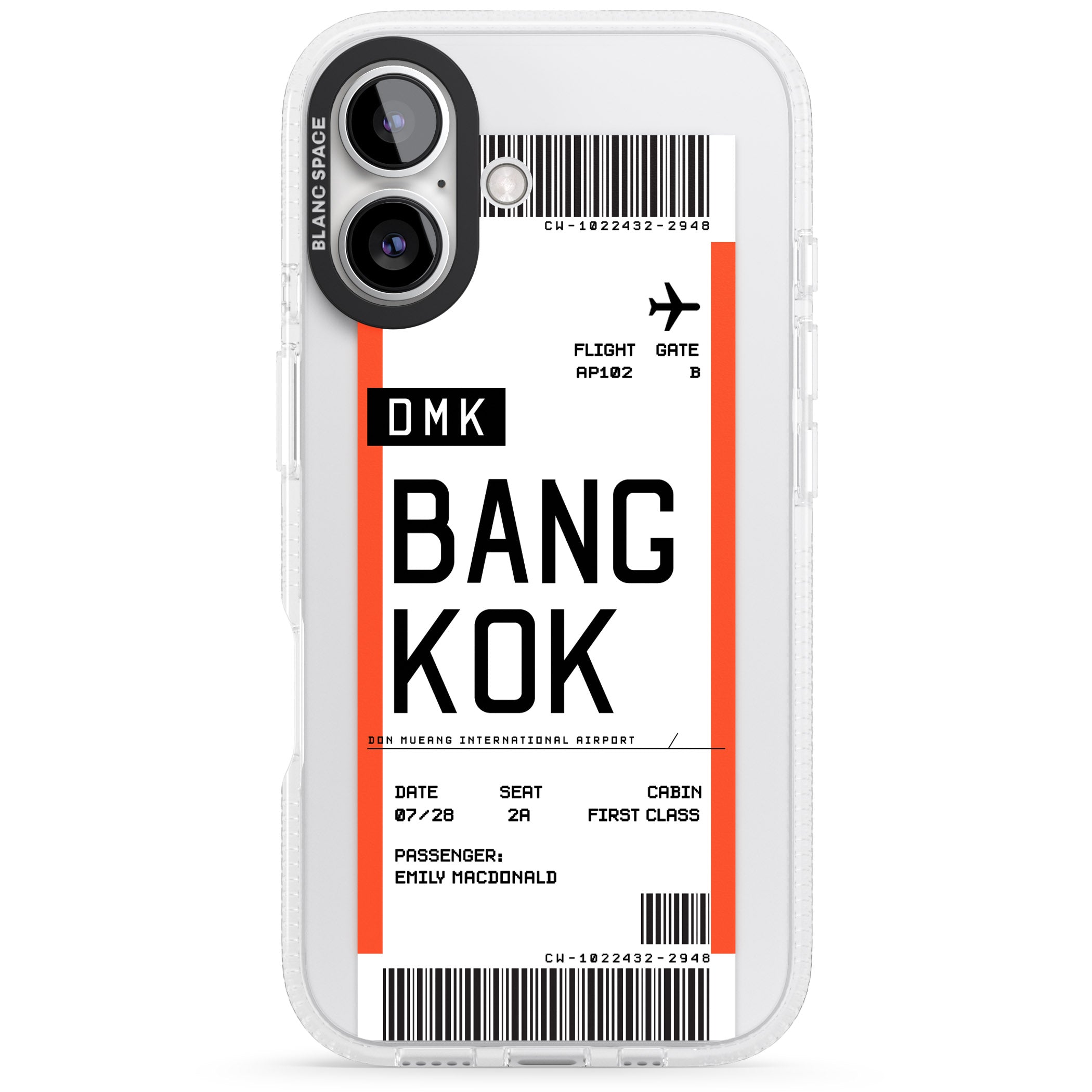 Personalised Bangkok Boarding Pass iPhone 16 / 16 Plus Clear Case Impact Air - Blanc Space