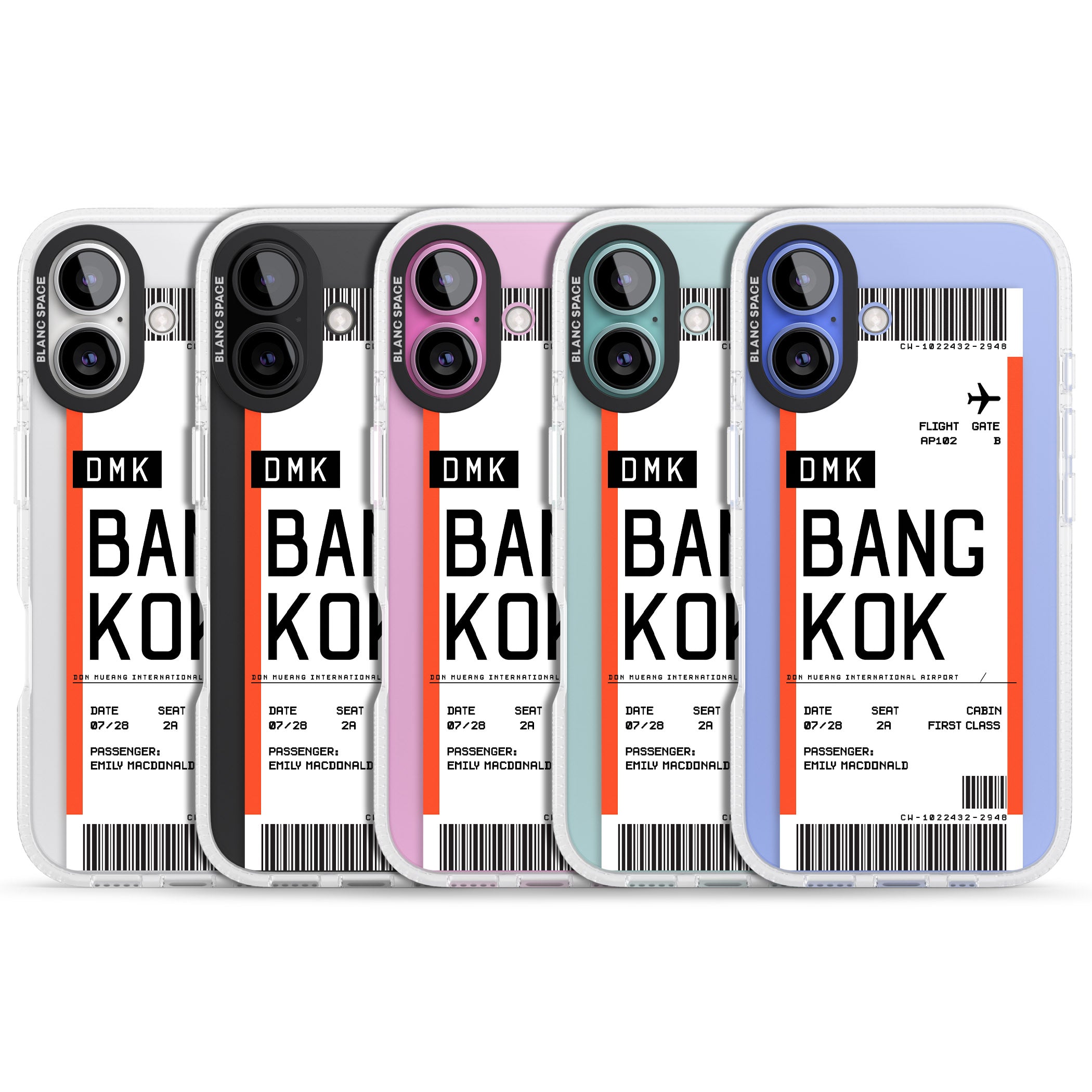 Personalised Bangkok Boarding Pass iPhone 16 / 16 Plus Clear Case Impact Air - Blanc Space