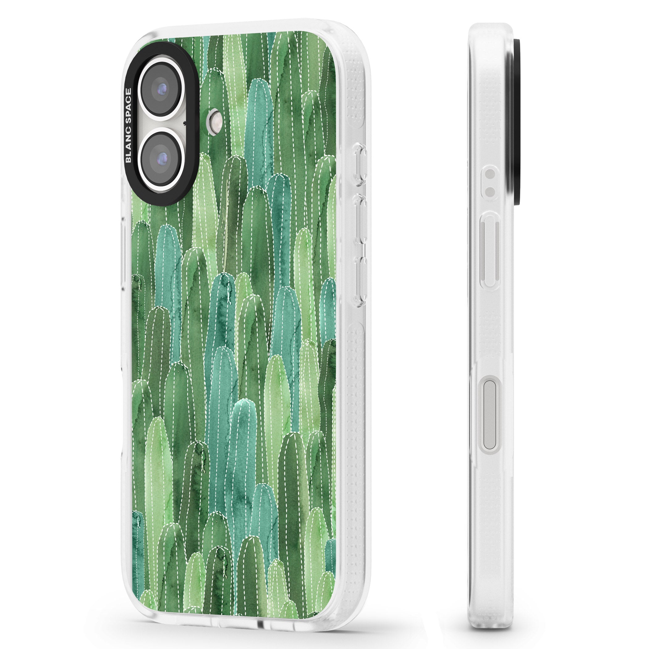 Skinny Cacti Pattern Design iPhone 16 / 16 Plus Clear Case Impact Air - Blanc Space