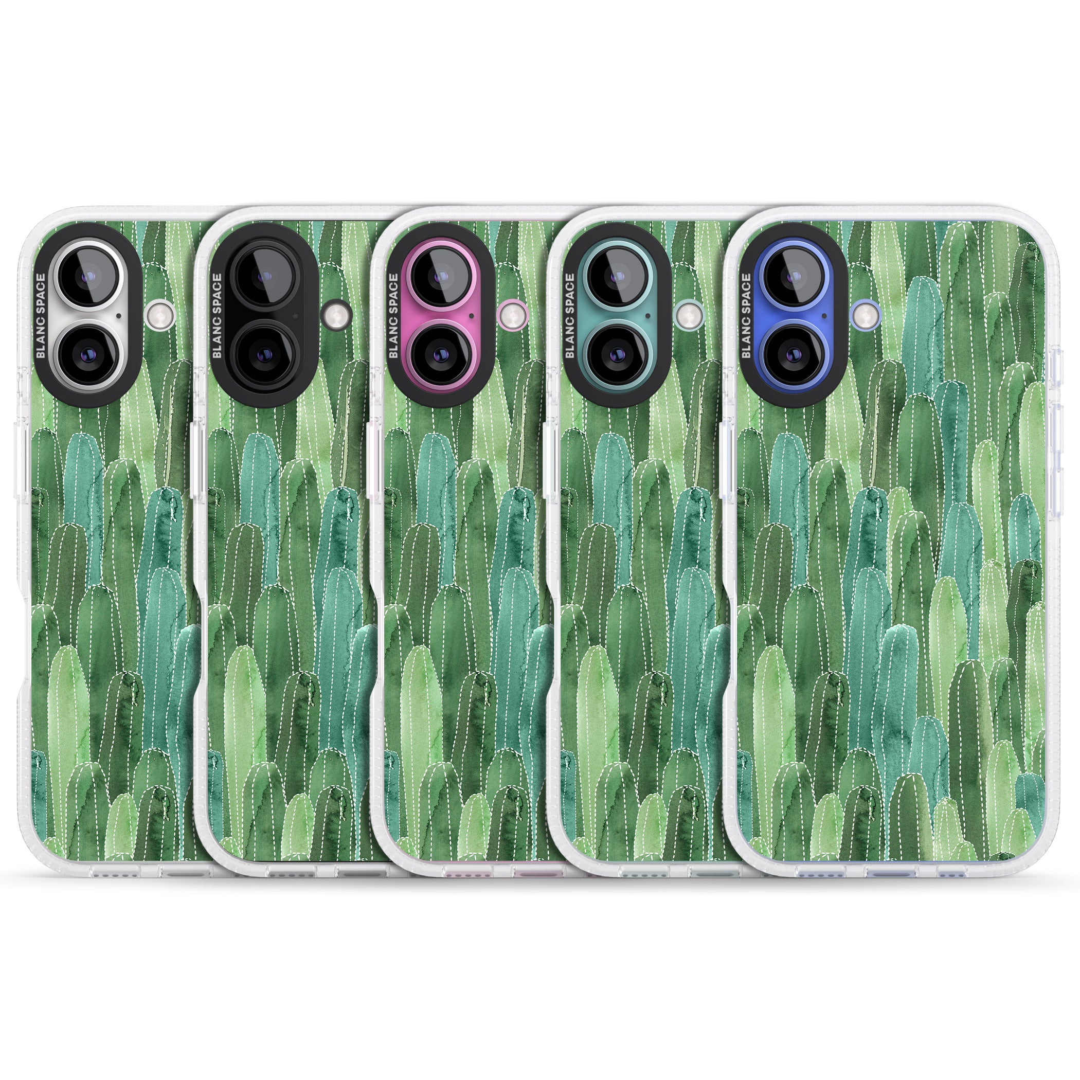 Skinny Cacti Pattern Design iPhone 16 / 16 Plus Clear Case Impact Air - Blanc Space