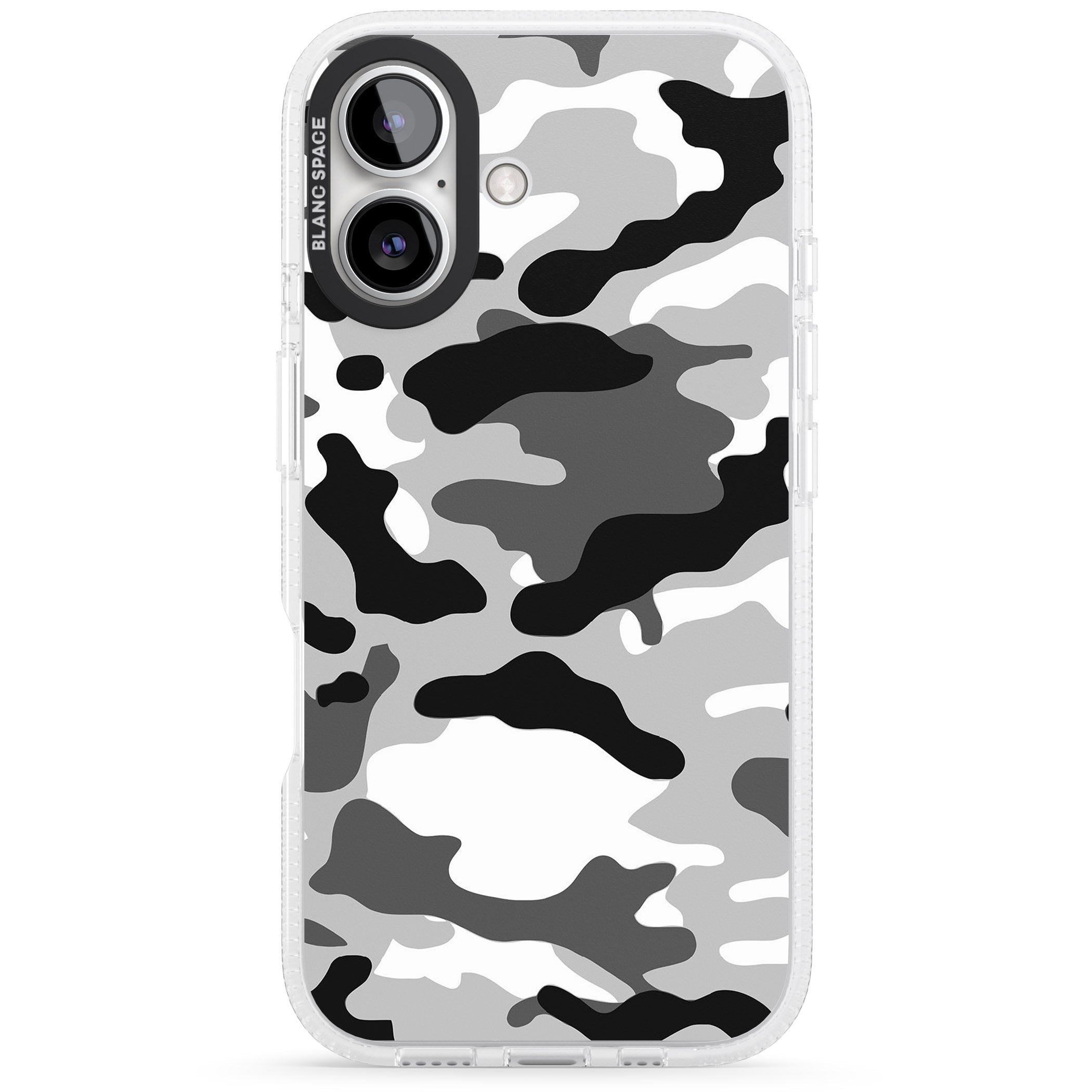 Grey Camo iPhone 16 / 16 Plus Clear Case Impact Air - Blanc Space