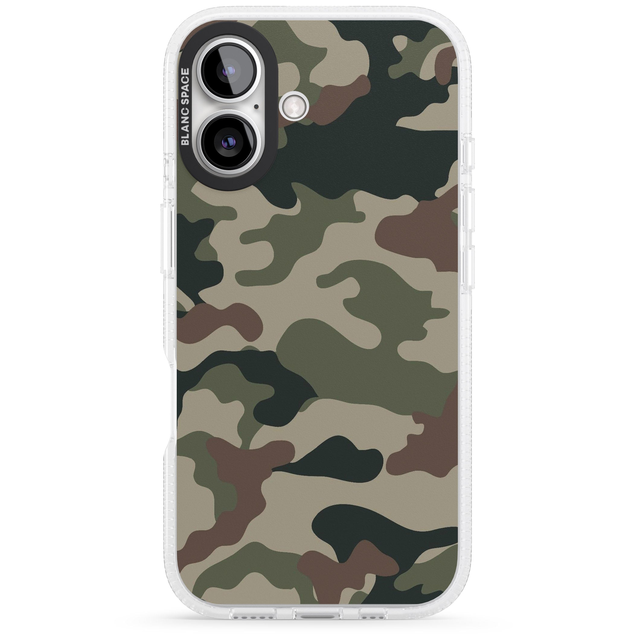 Green and Brown Camo iPhone 16 / 16 Plus Clear Case Impact Air - Blanc Space